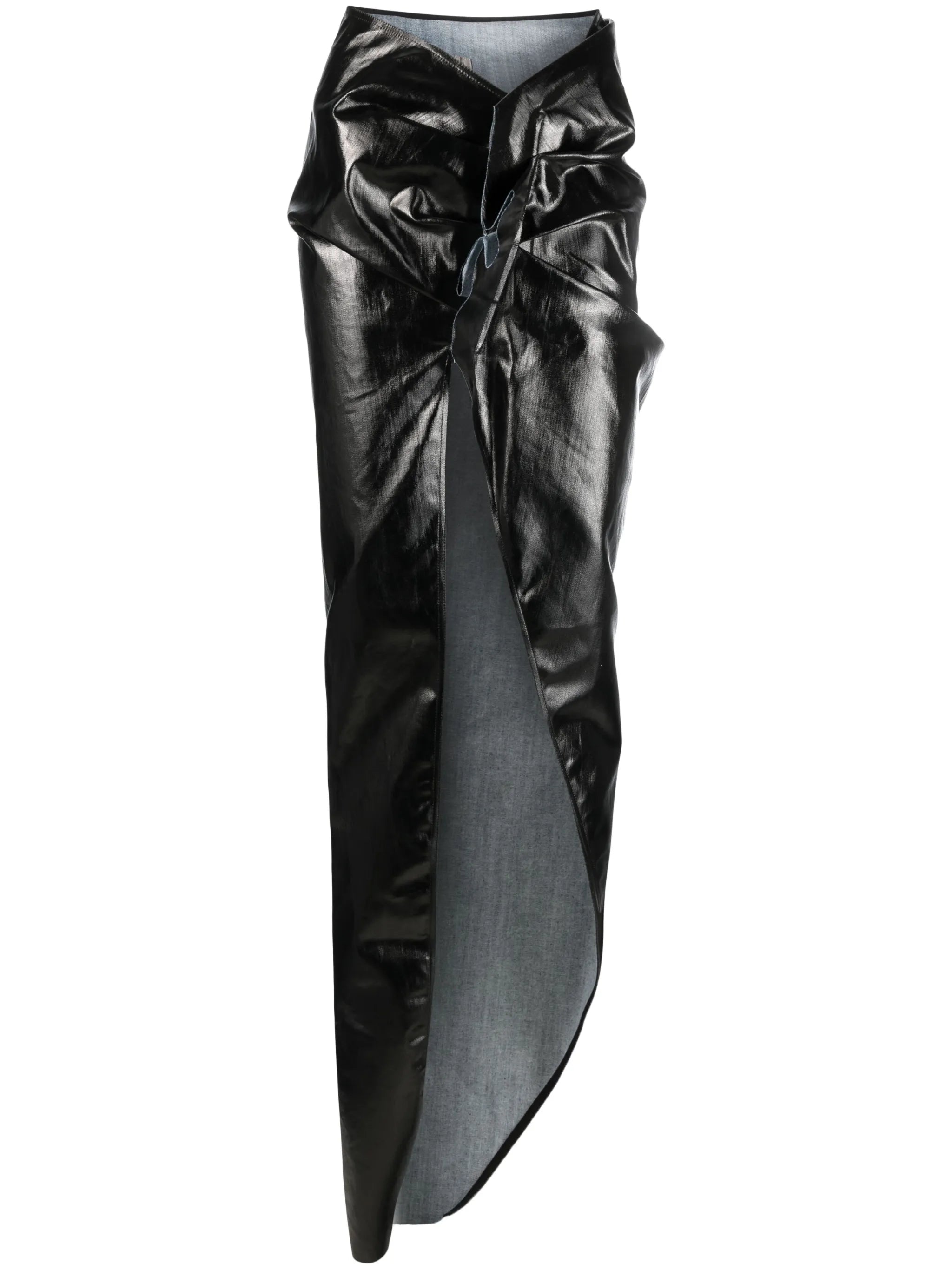 patent-finish draped skirt