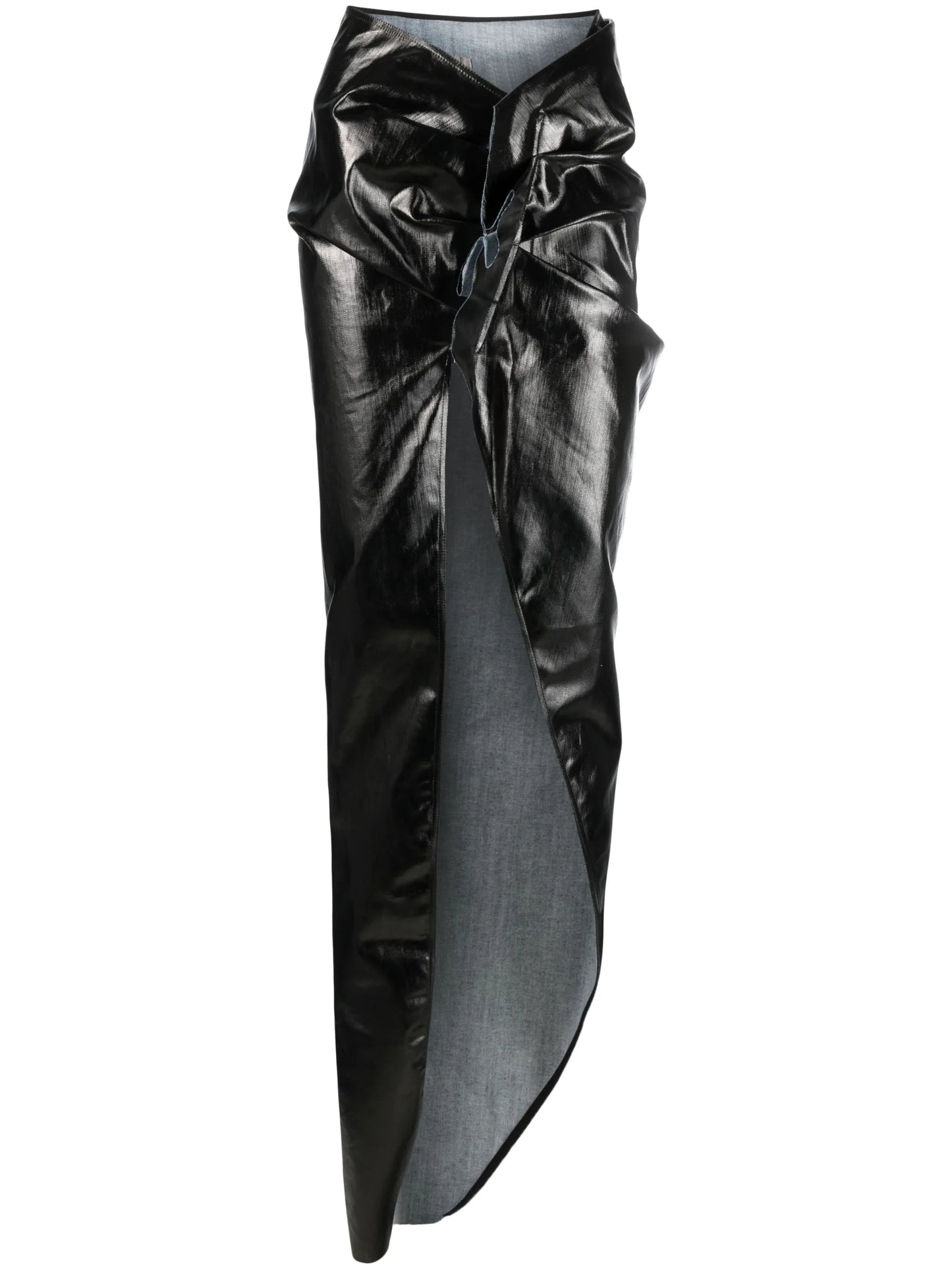 patent-finish draped skirt