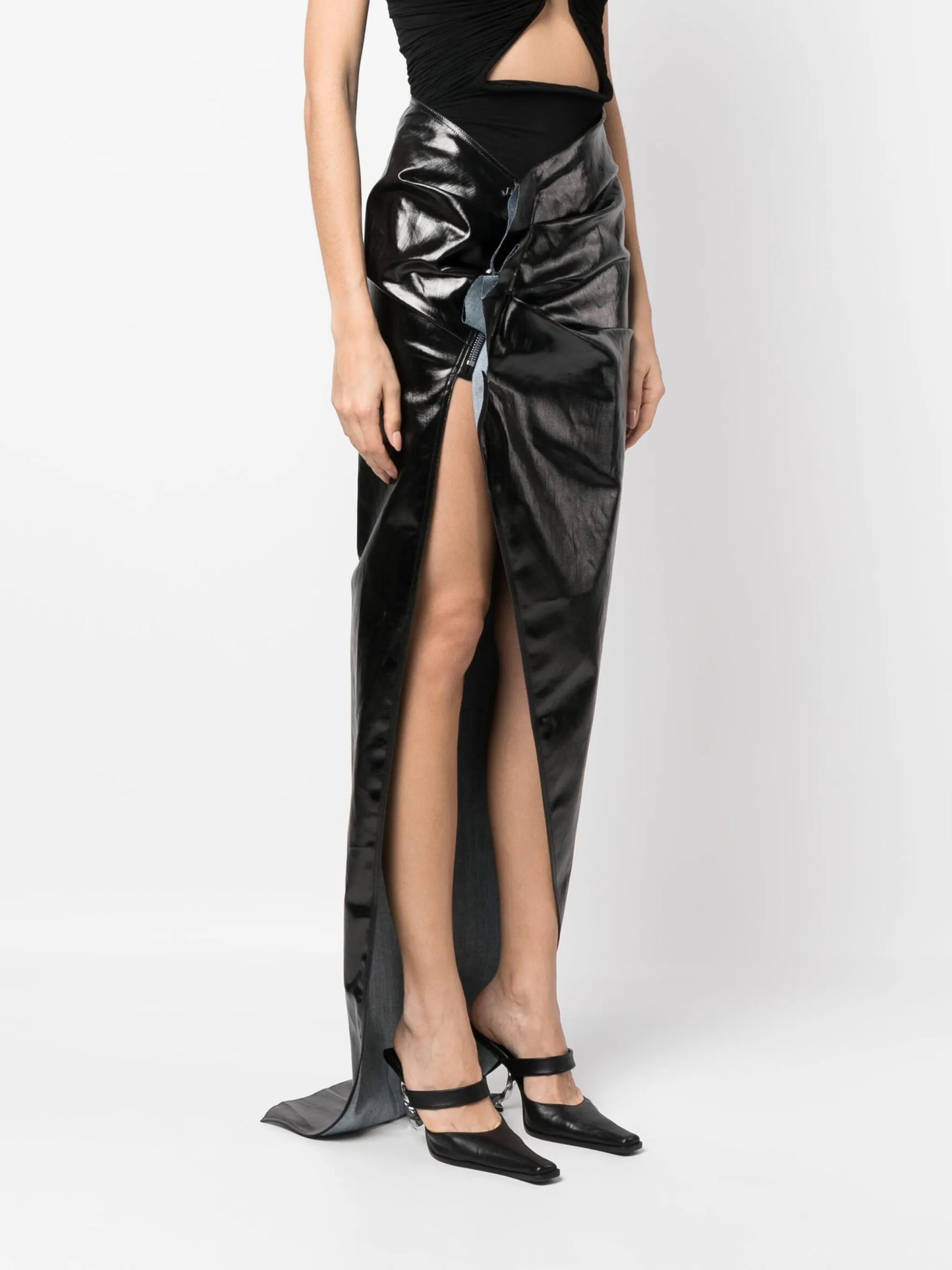 patent-finish draped skirt
