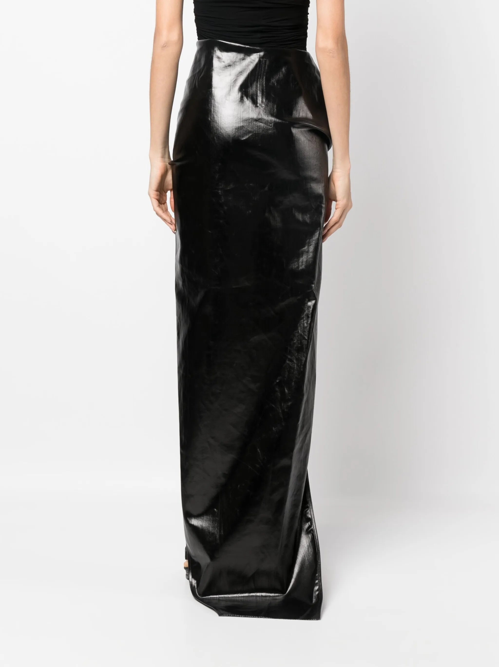 patent-finish draped skirt