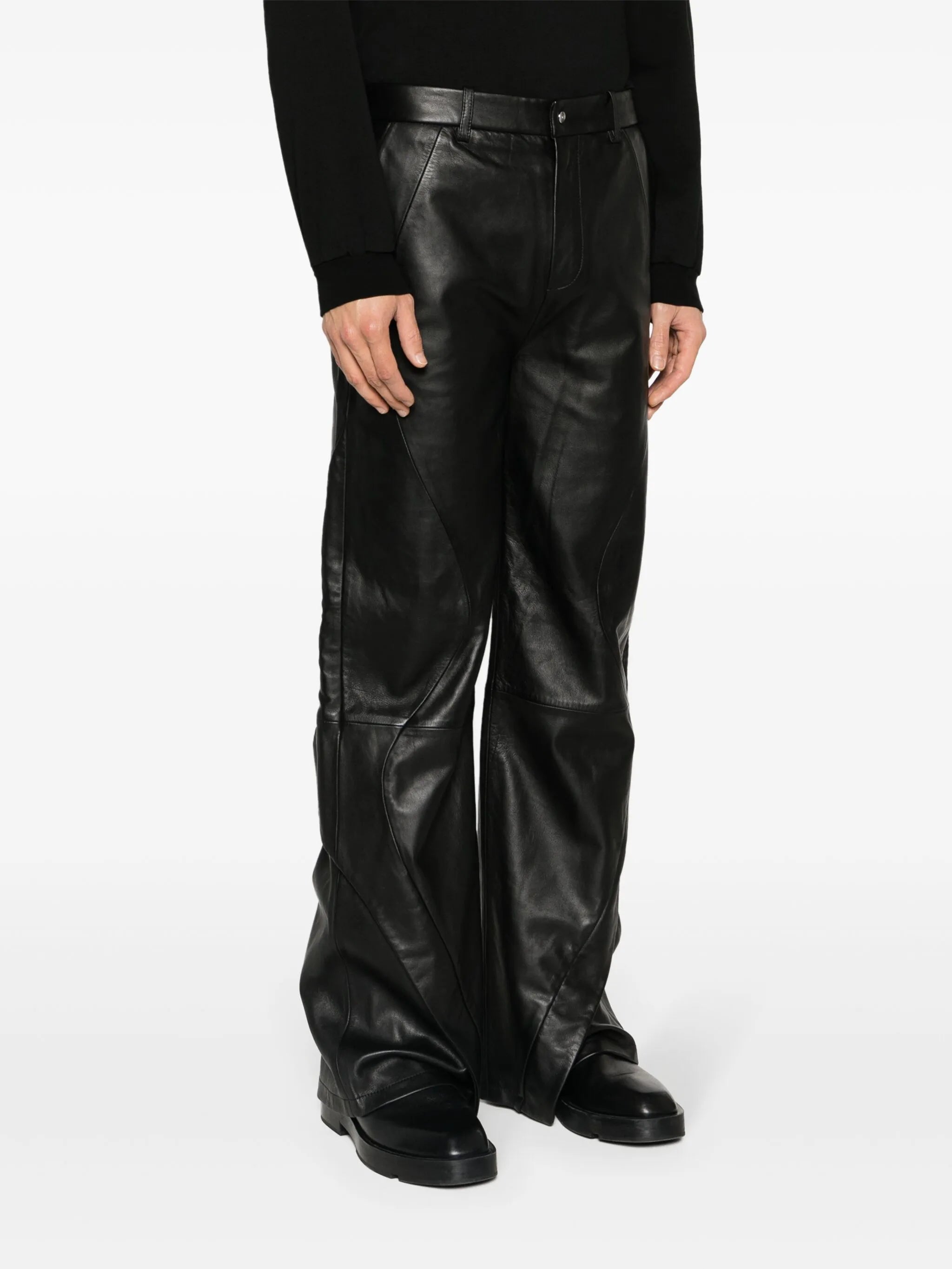 Inverse panelled wide-leg leather trousers