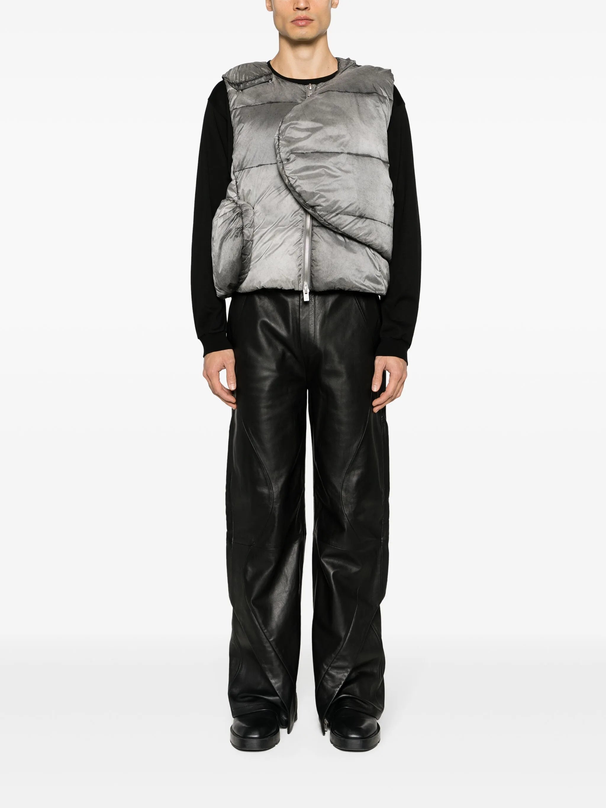 Inverse panelled wide-leg leather trousers