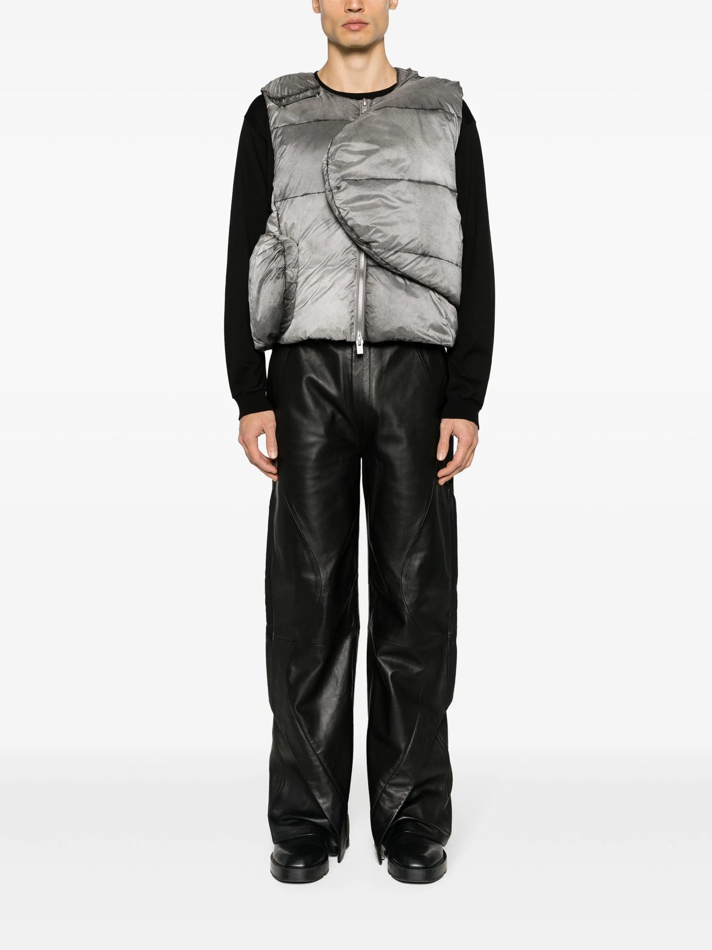 Inverse panelled wide-leg leather trousers
