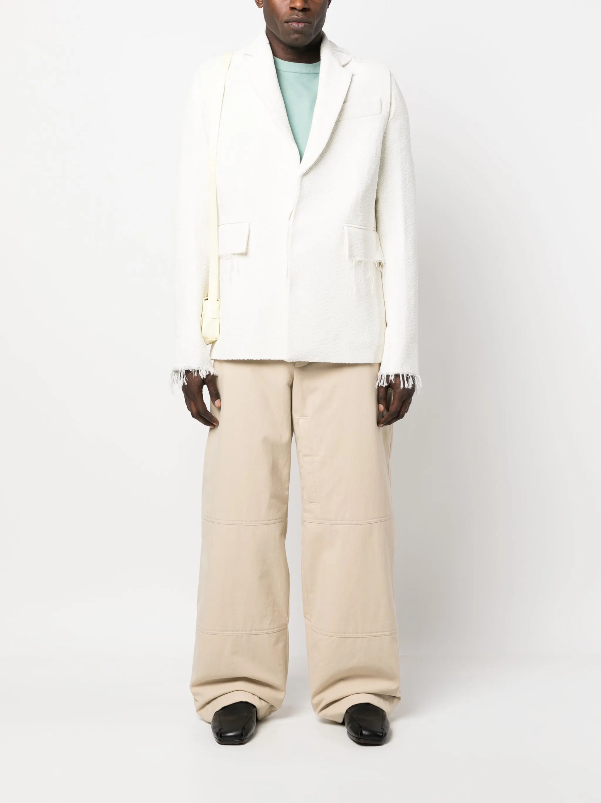 textured frayed single-breasted blazer