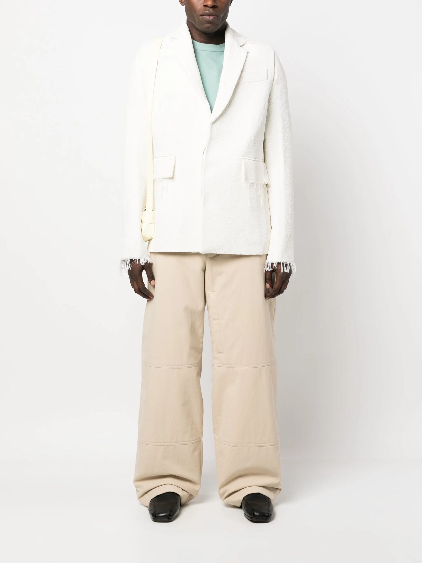 textured frayed single-breasted blazer