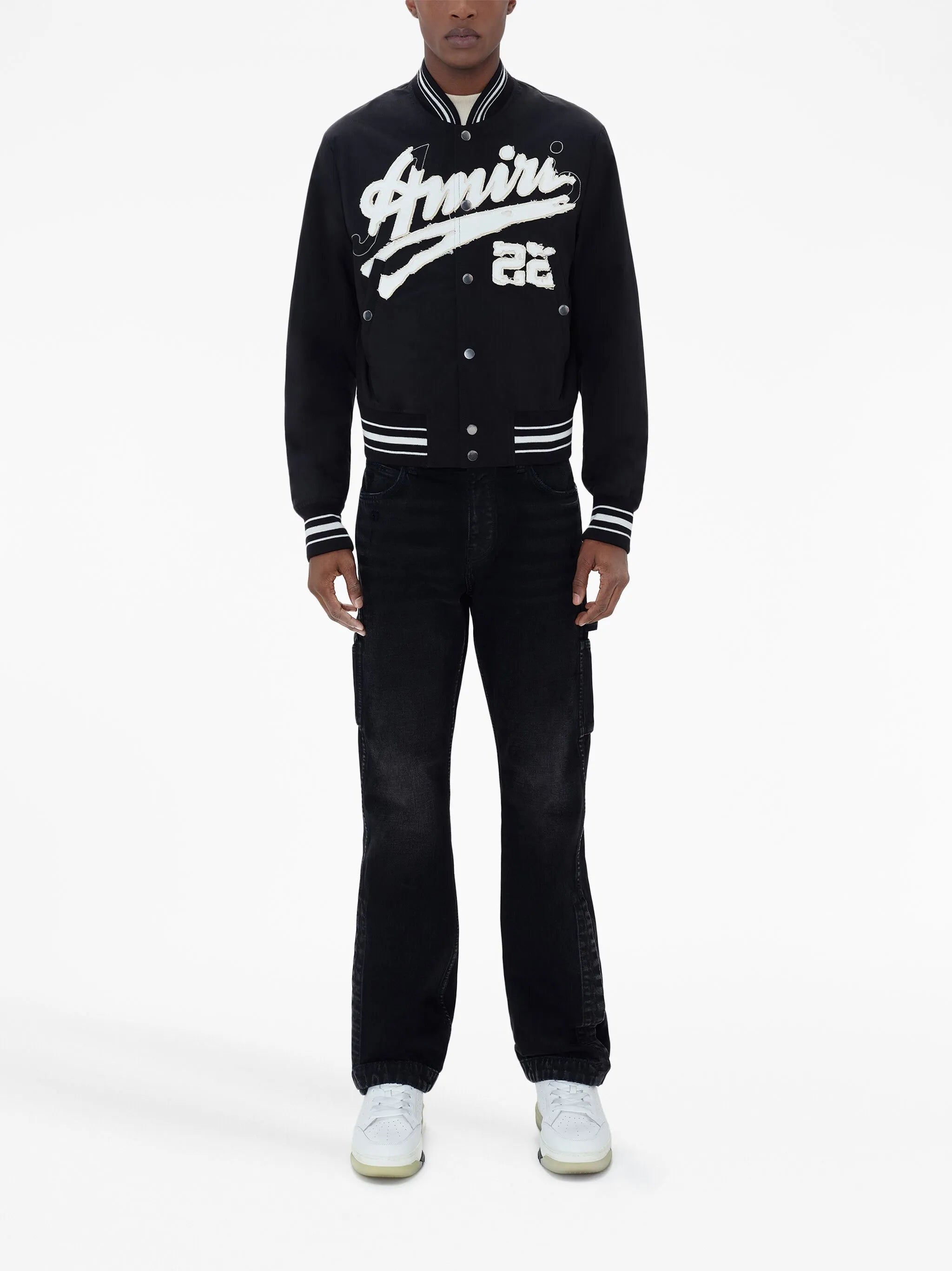 Shrunken logo-patch bomber jacket