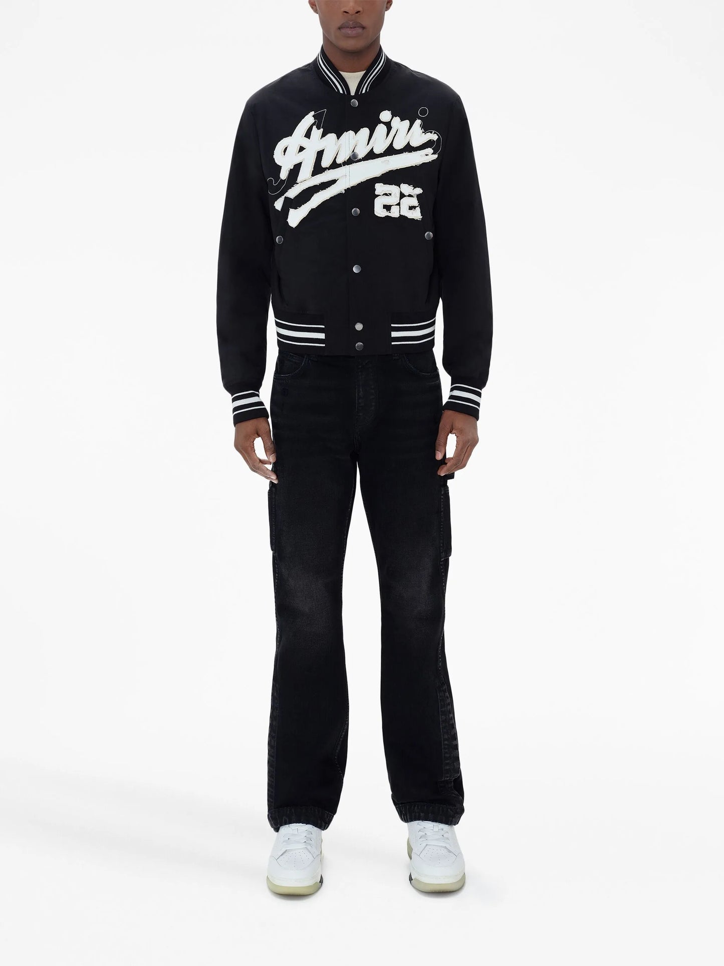 Shrunken logo-patch bomber jacket