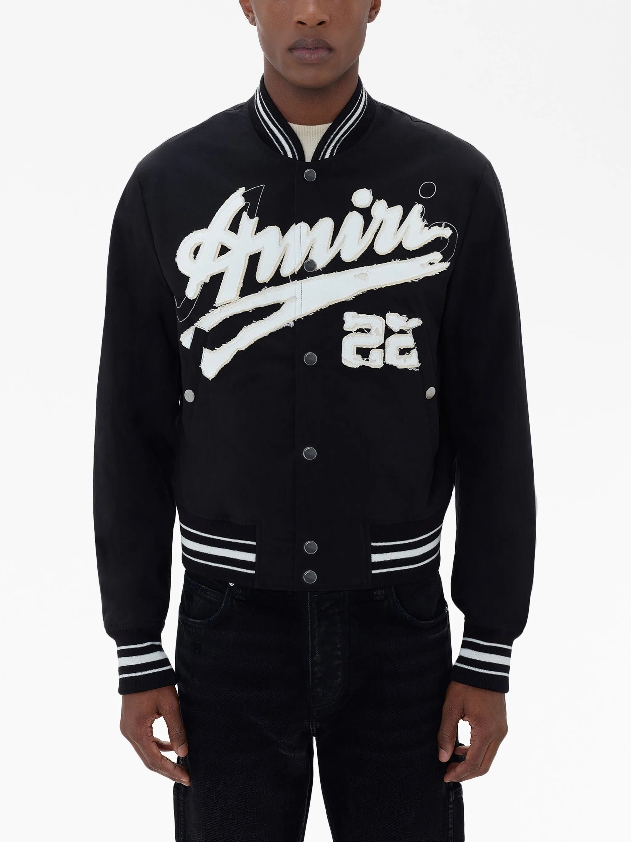 Shrunken logo-patch bomber jacket
