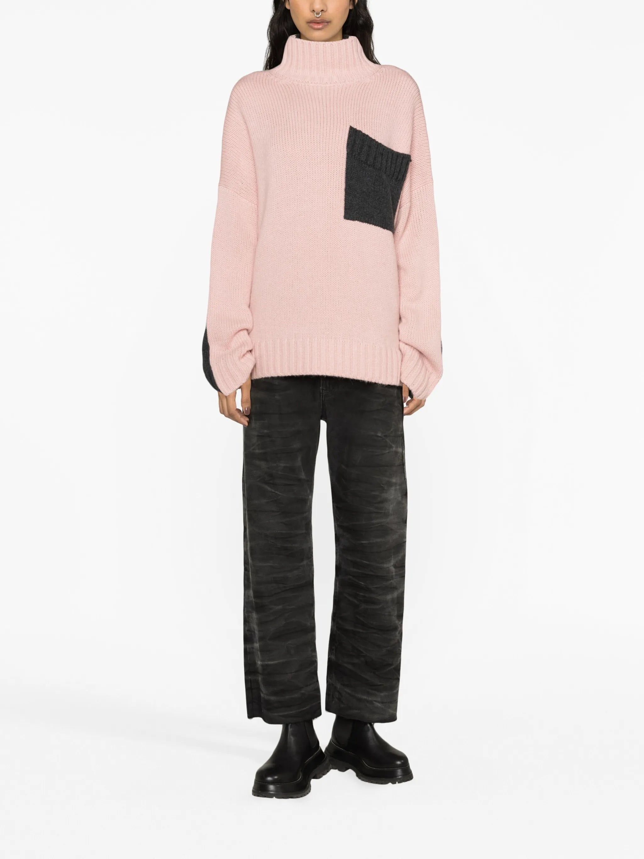 two-tone roll-neck jumper