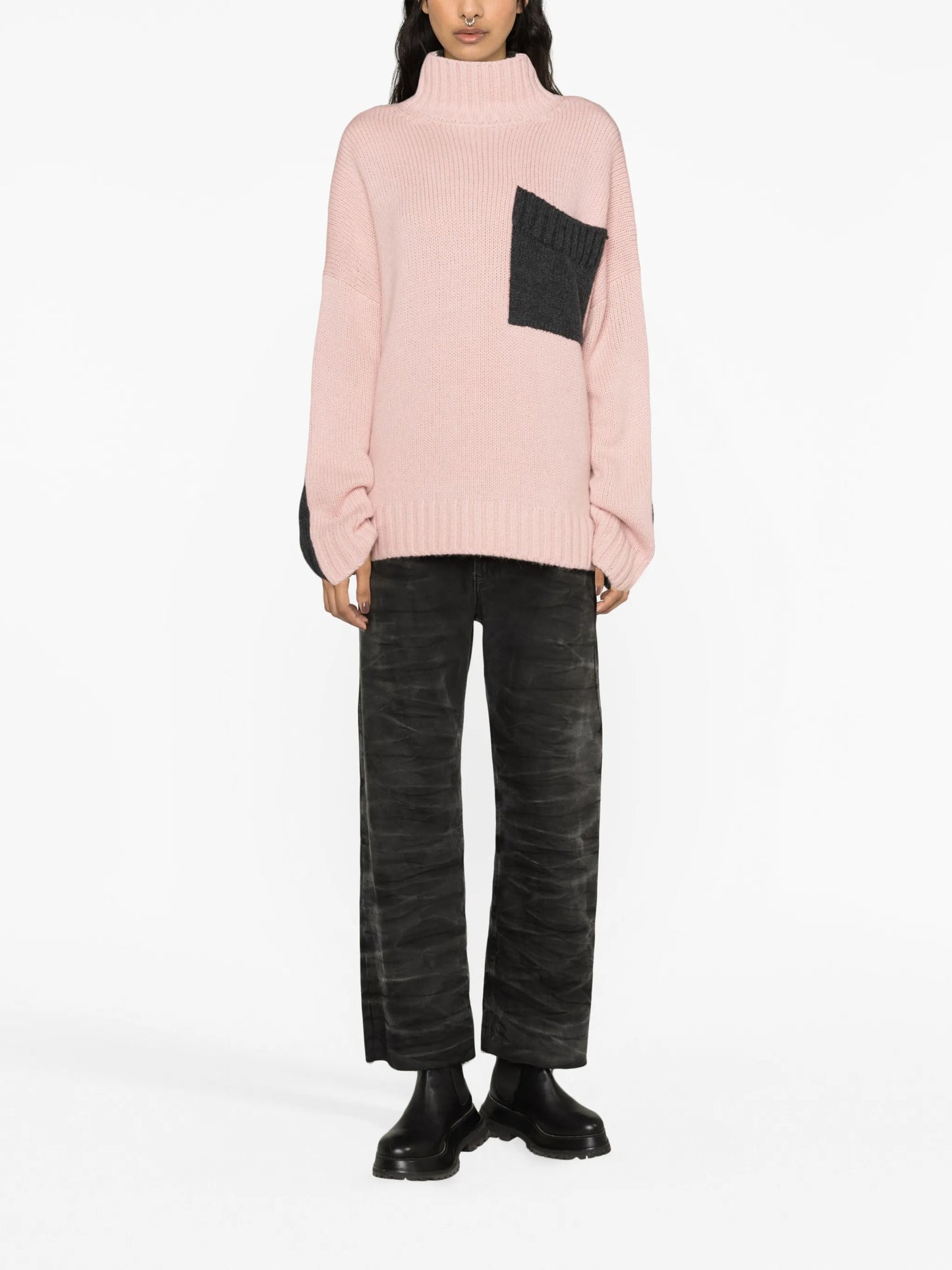 two-tone roll-neck jumper