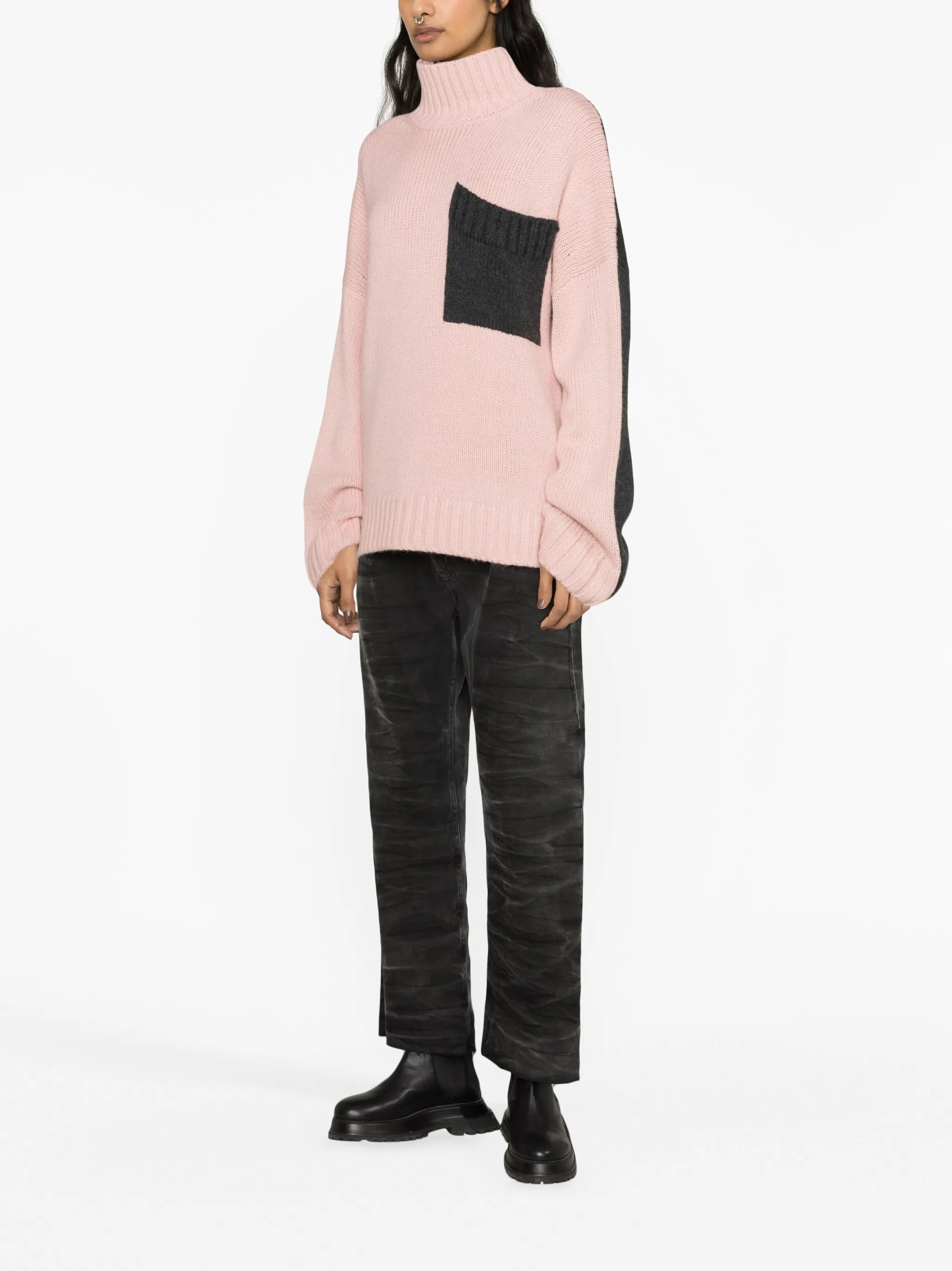 two-tone roll-neck jumper