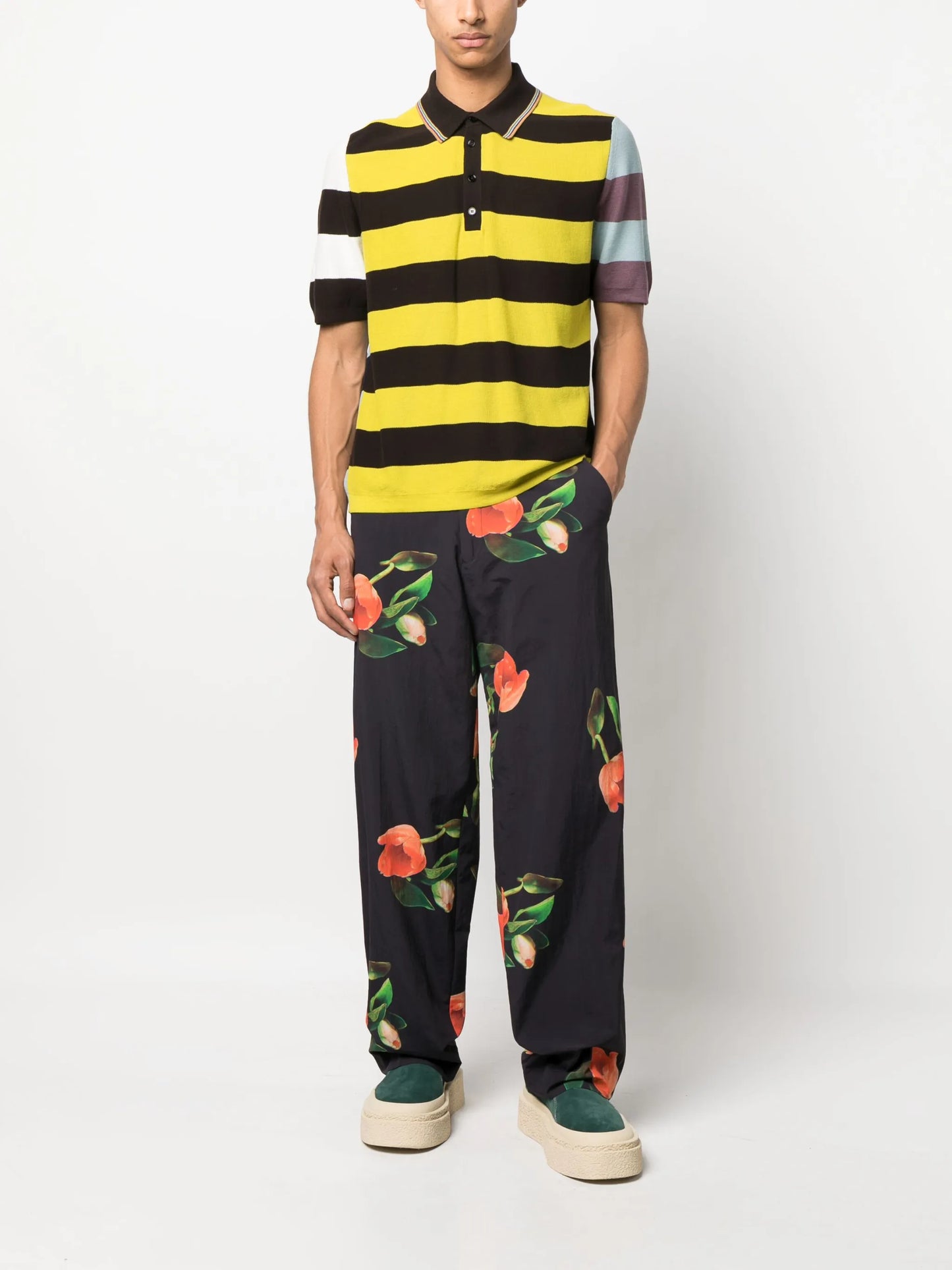tulip-print wide-leg trousers