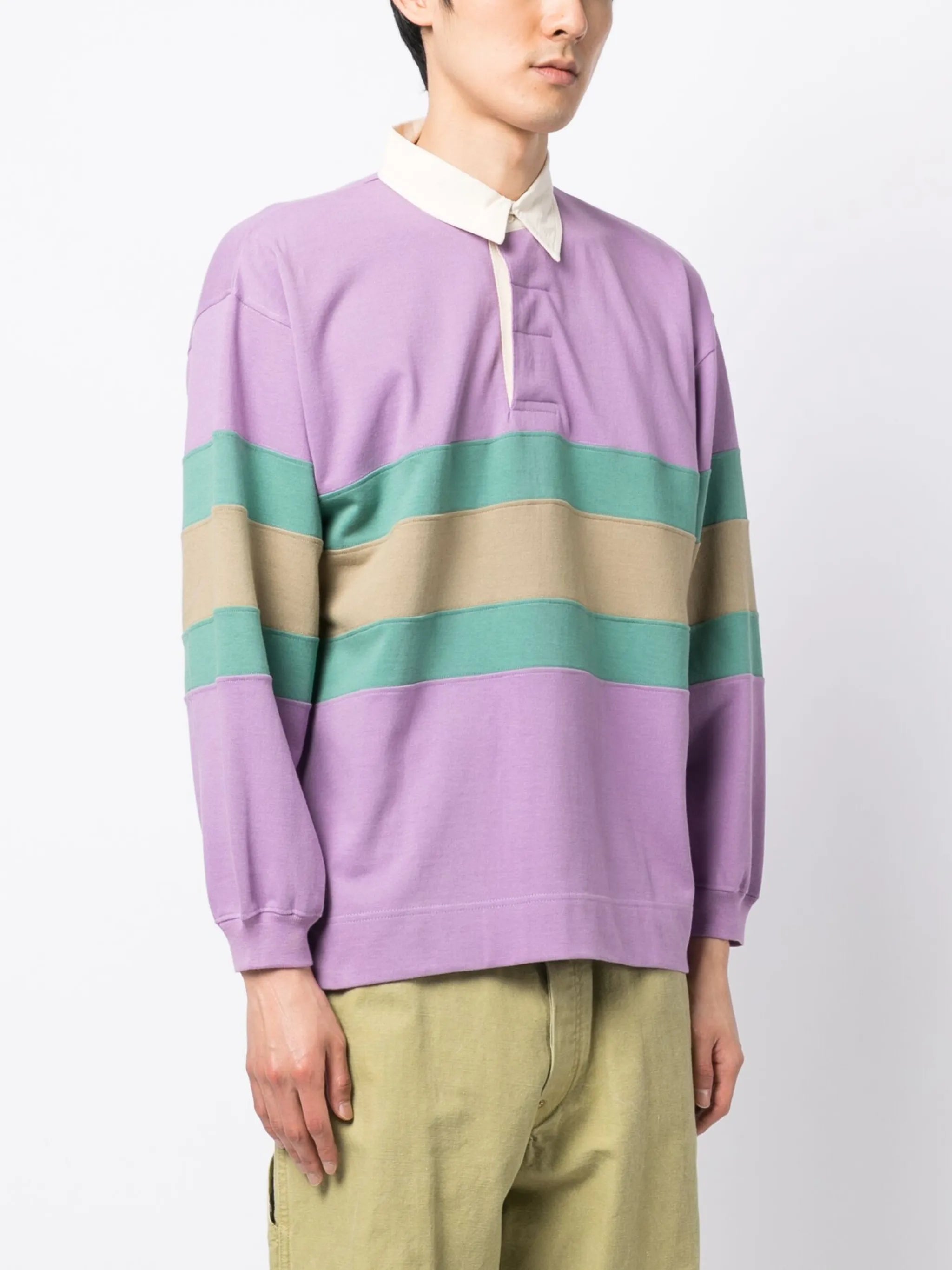 stripes-print long-sleeved polo shirt