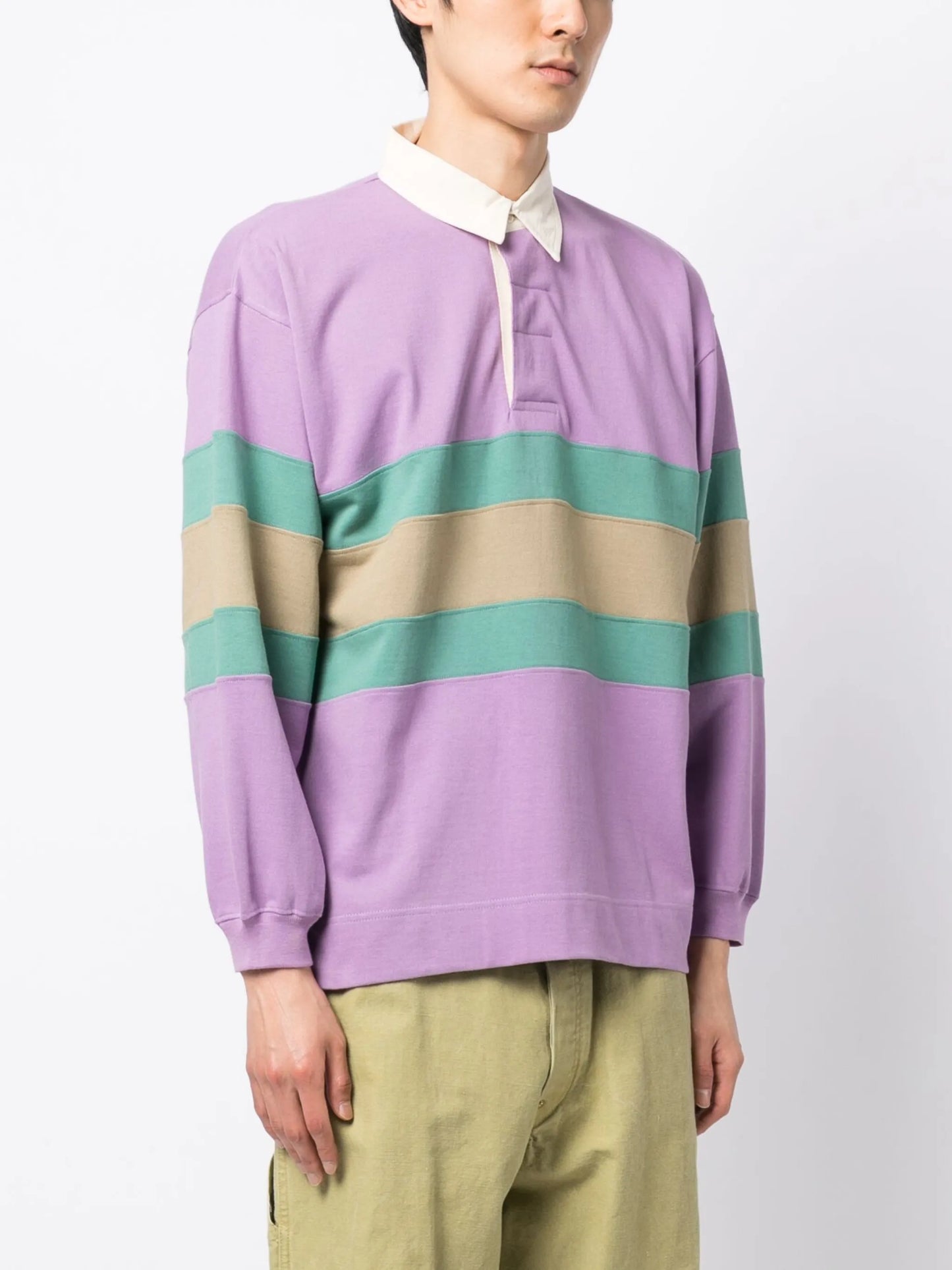 stripes-print long-sleeved polo shirt