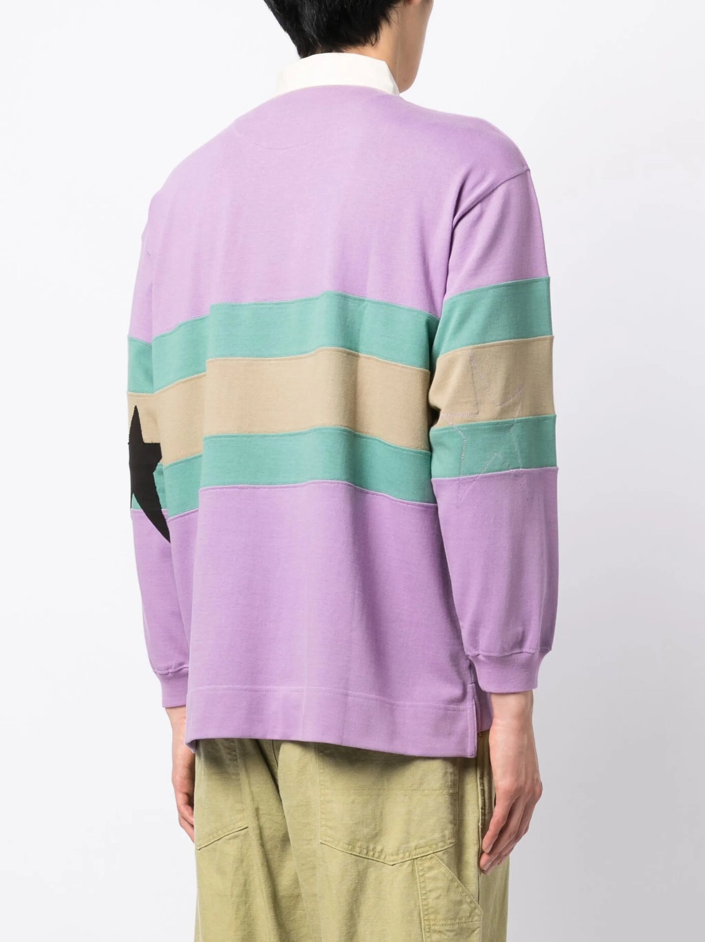 stripes-print long-sleeved polo shirt