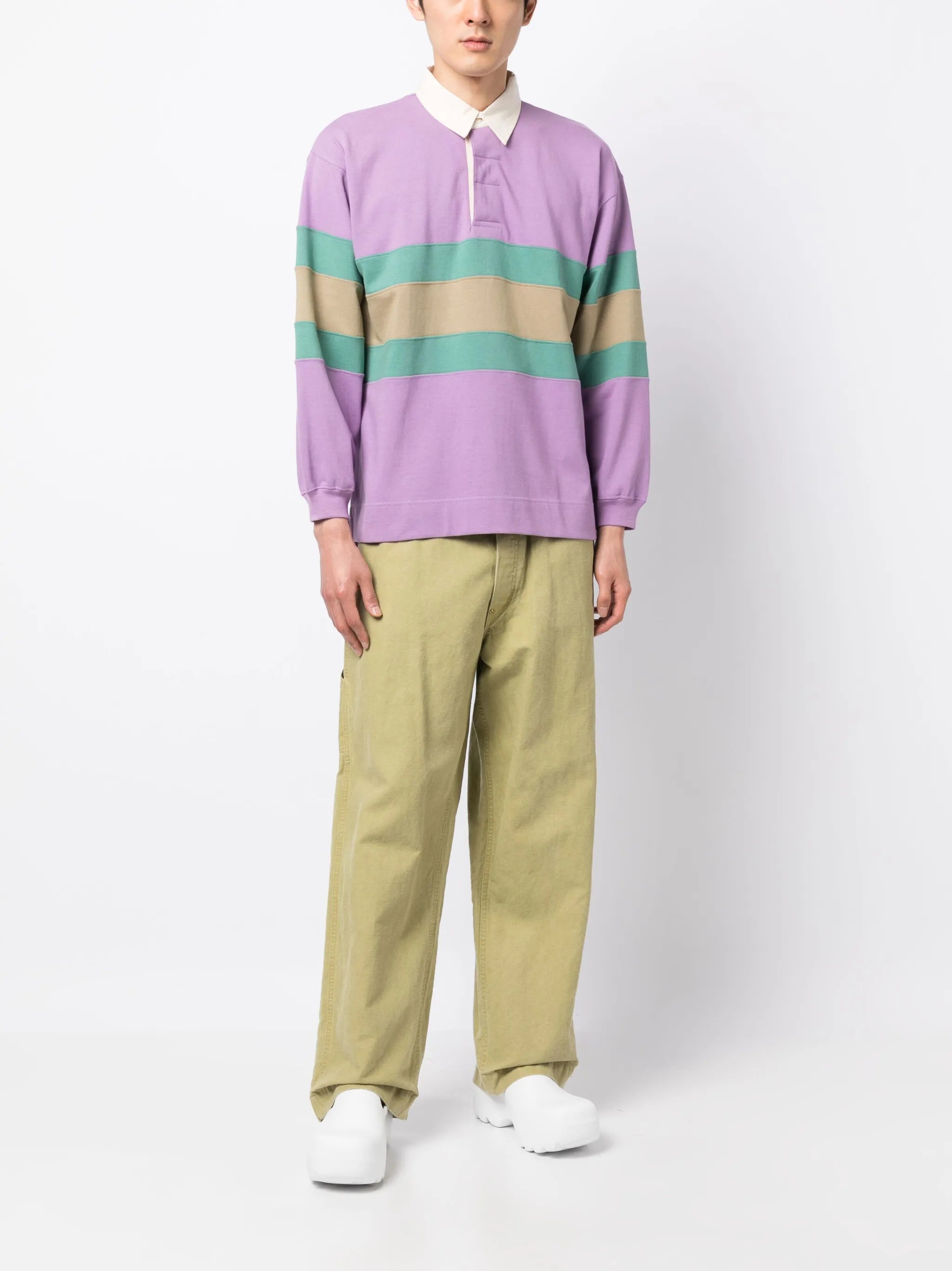 stripes-print long-sleeved polo shirt
