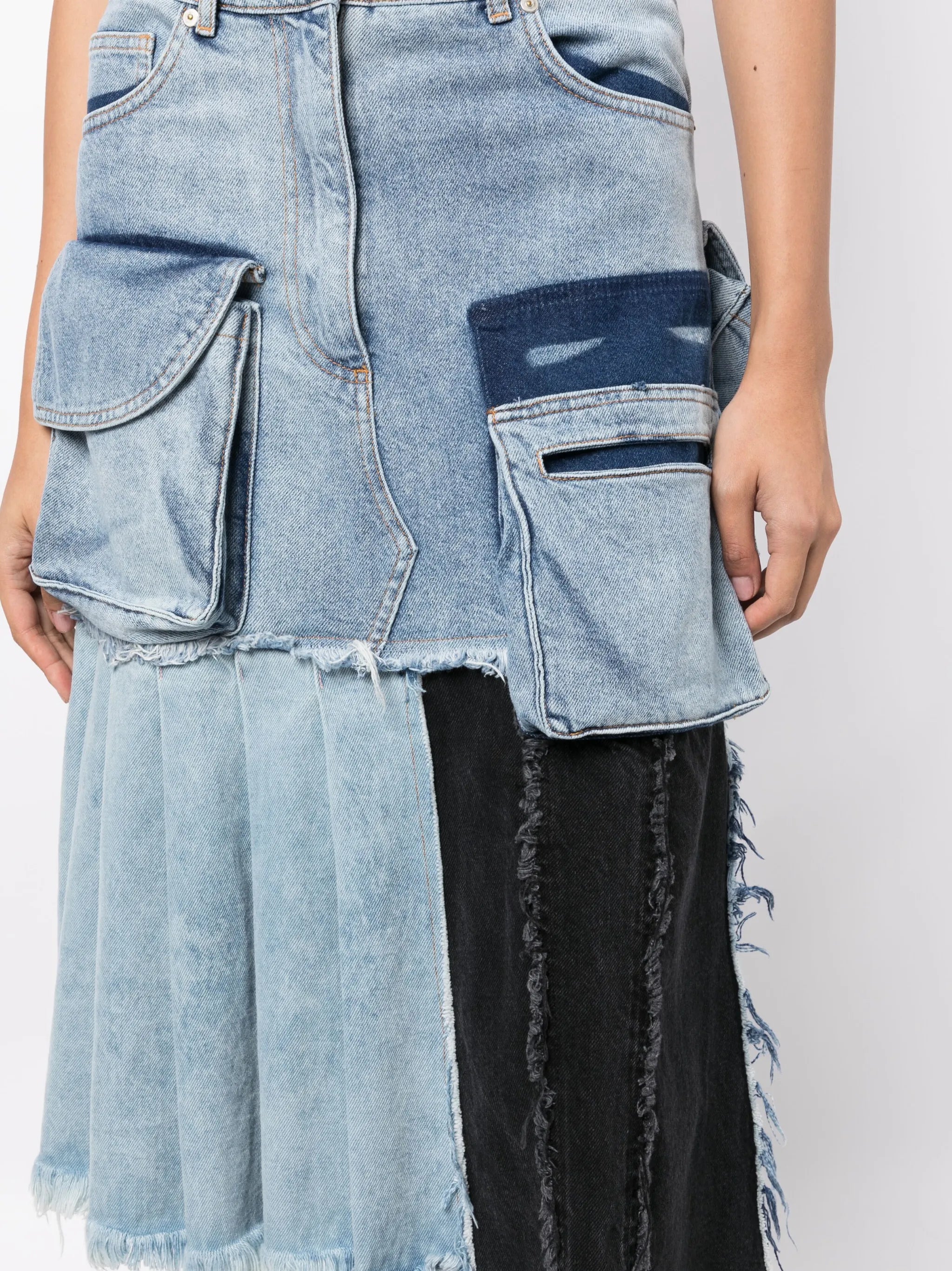 patchwork asymmetric denim skirt