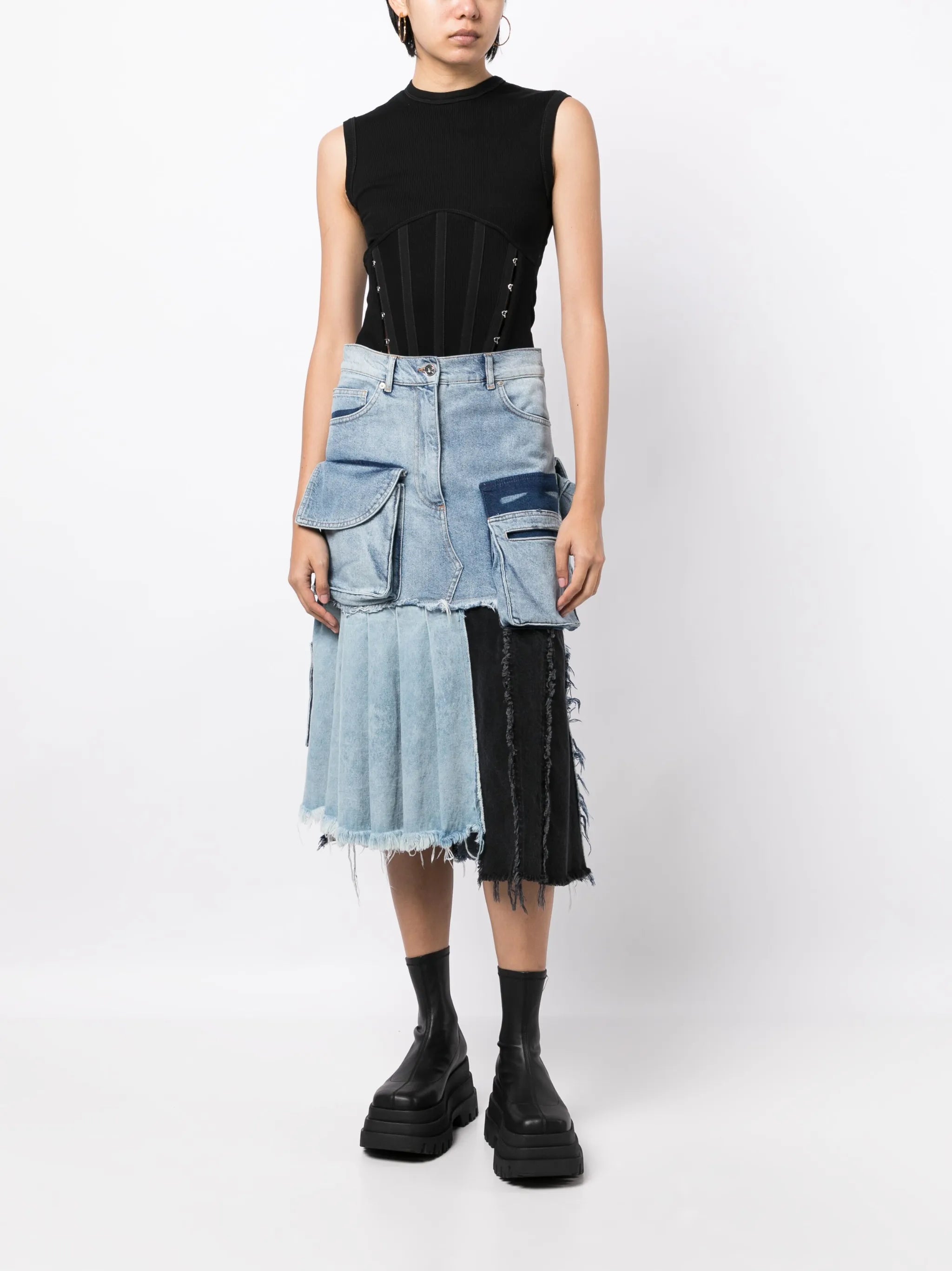 patchwork asymmetric denim skirt