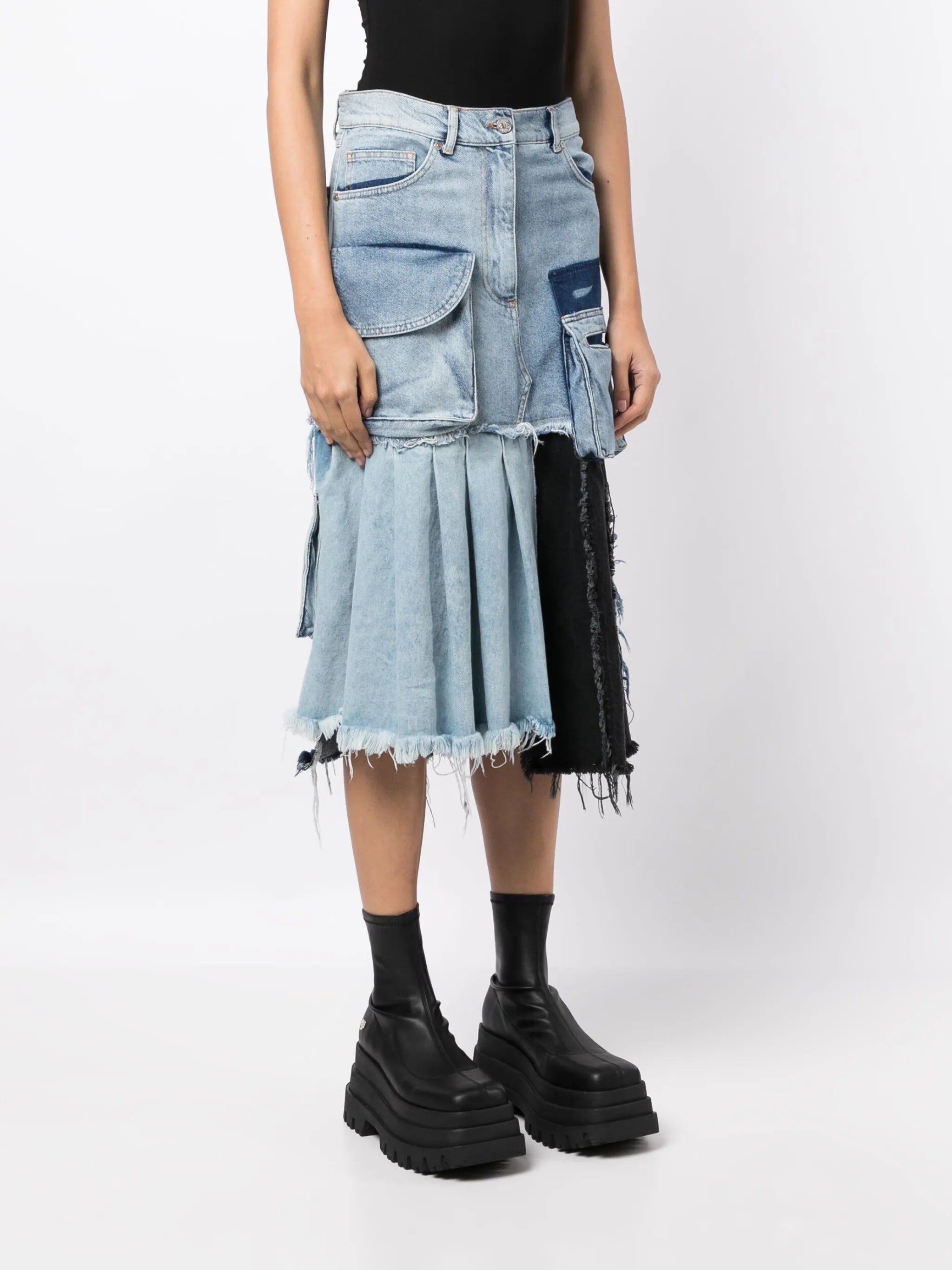 patchwork asymmetric denim skirt