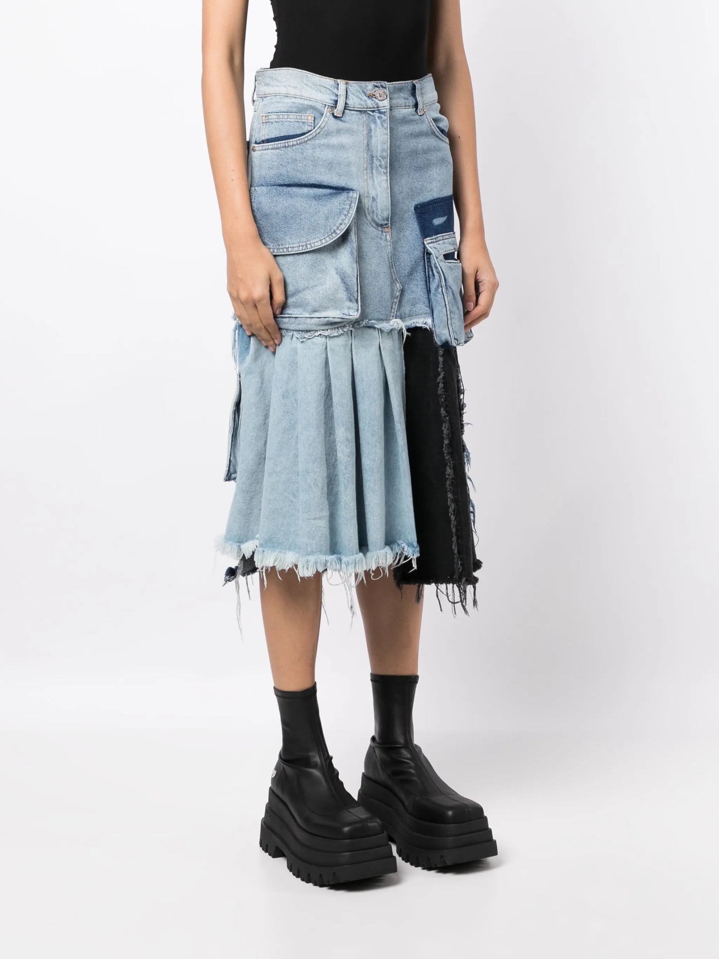 patchwork asymmetric denim skirt