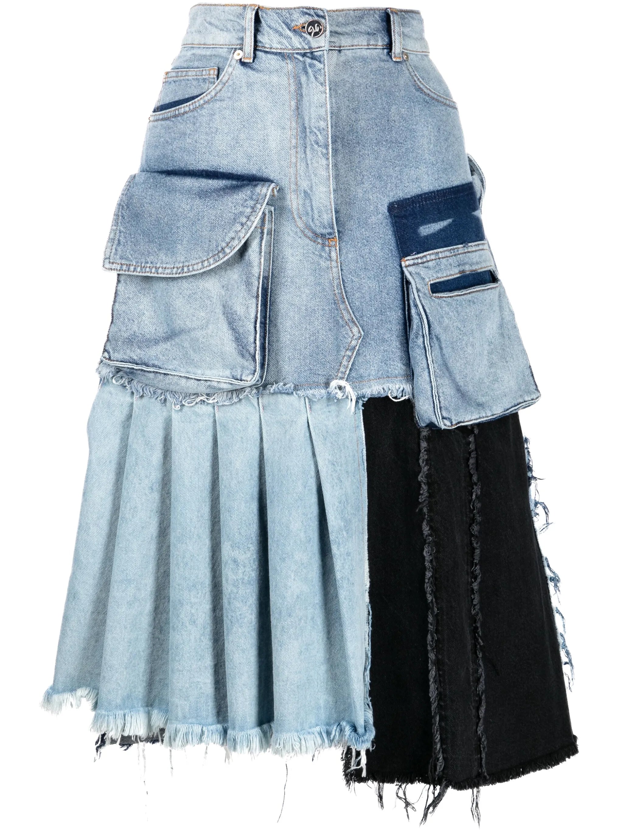patchwork asymmetric denim skirt
