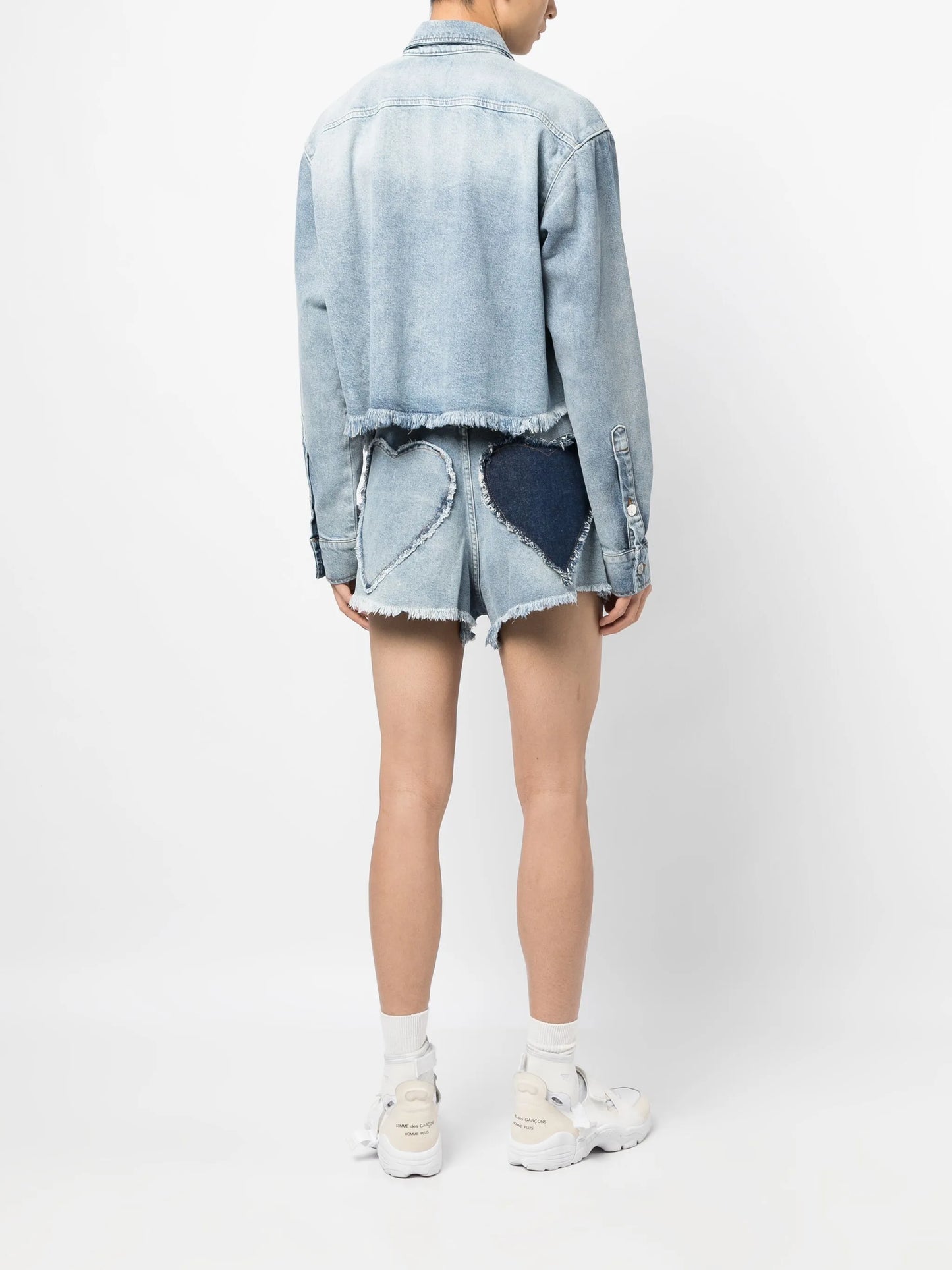 heart-appliqué denim shorts