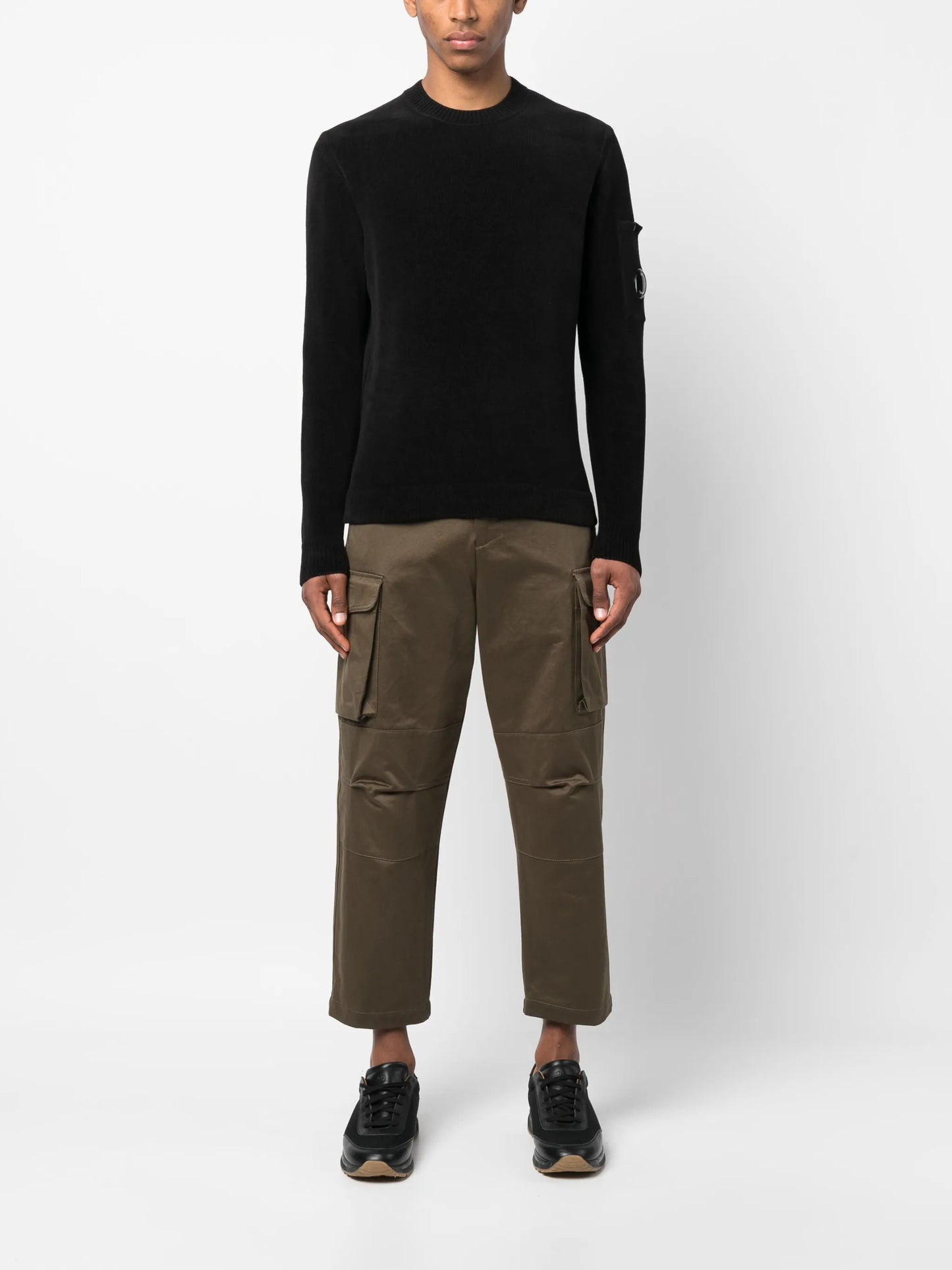 lens-detailed cotton jumper