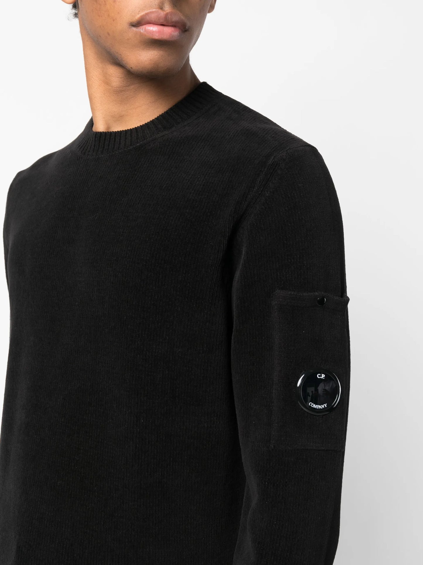 lens-detailed cotton jumper