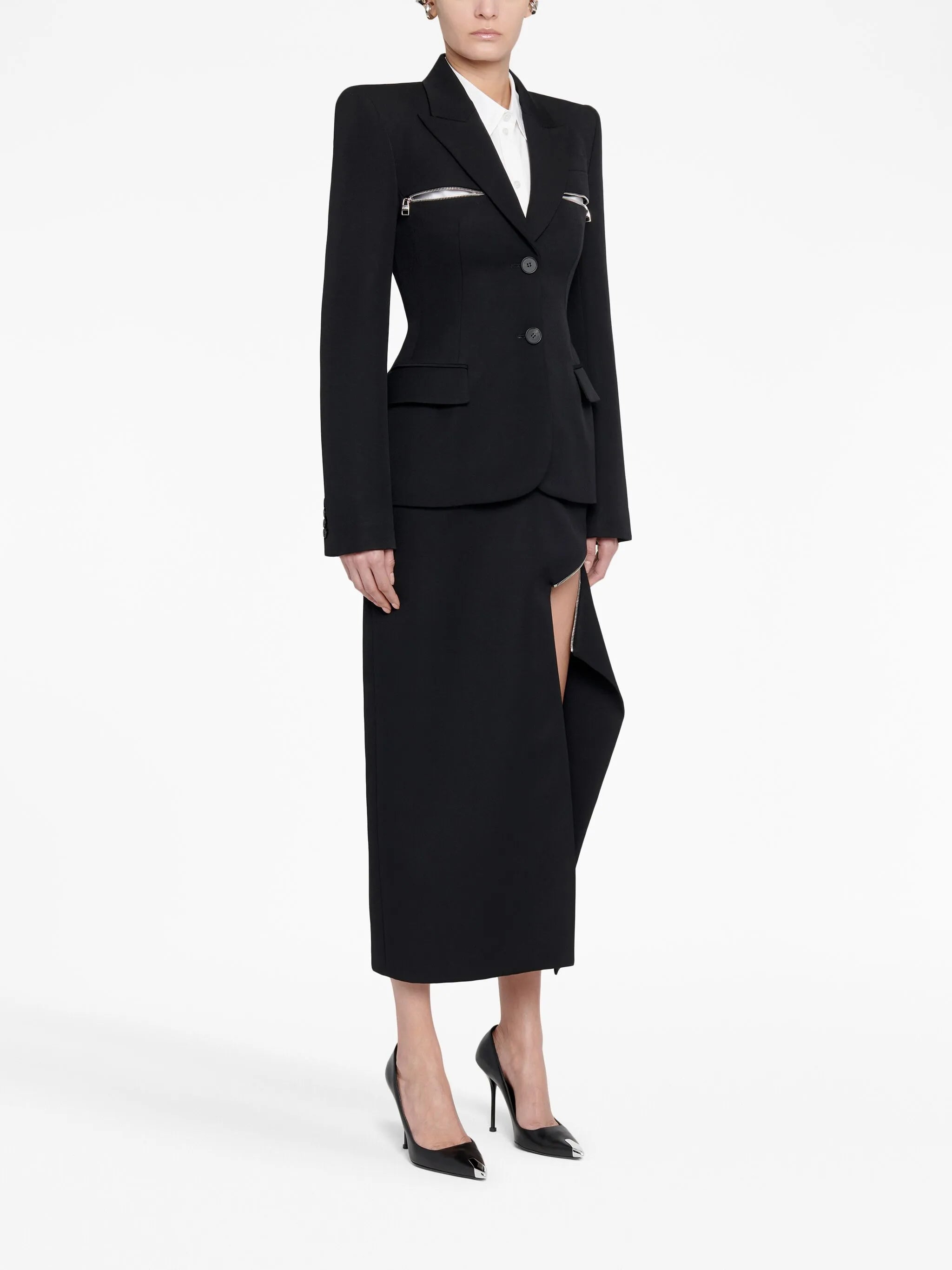 zip-embellished single-breasted blazer