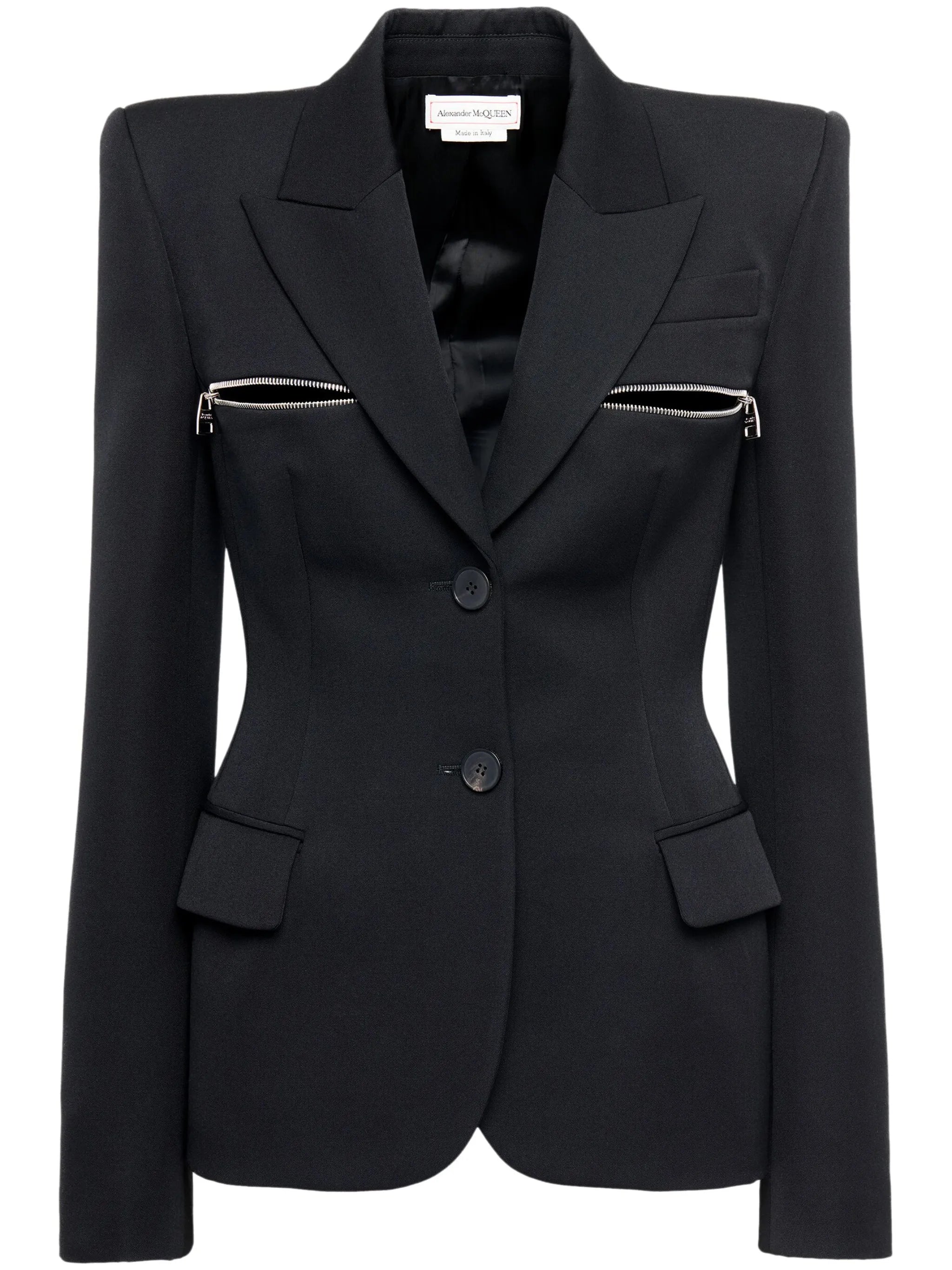 zip-embellished single-breasted blazer