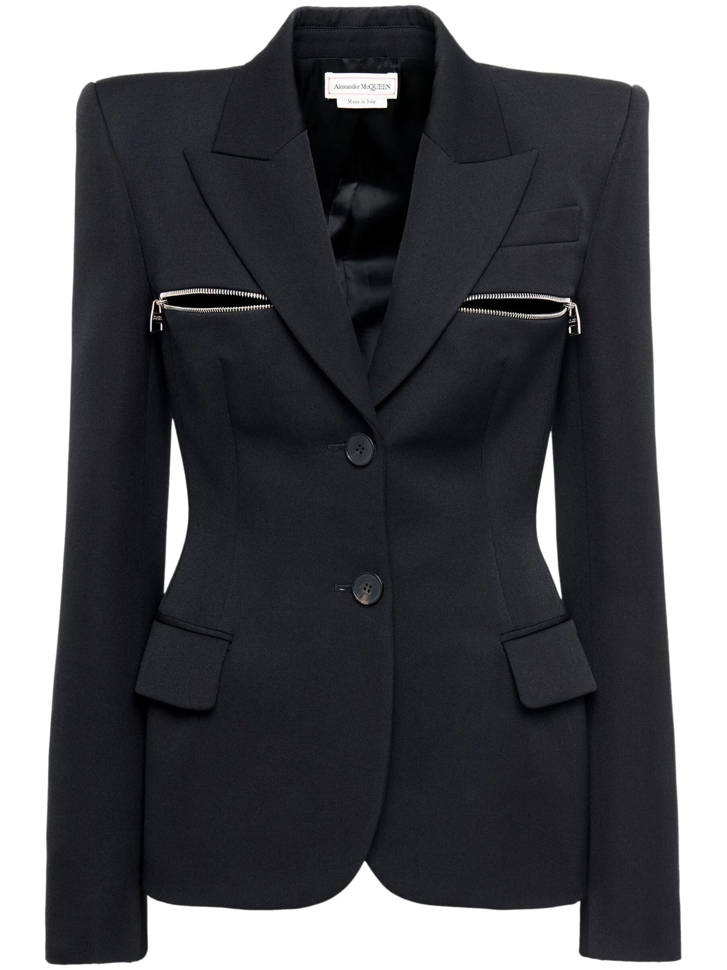 zip-embellished single-breasted blazer