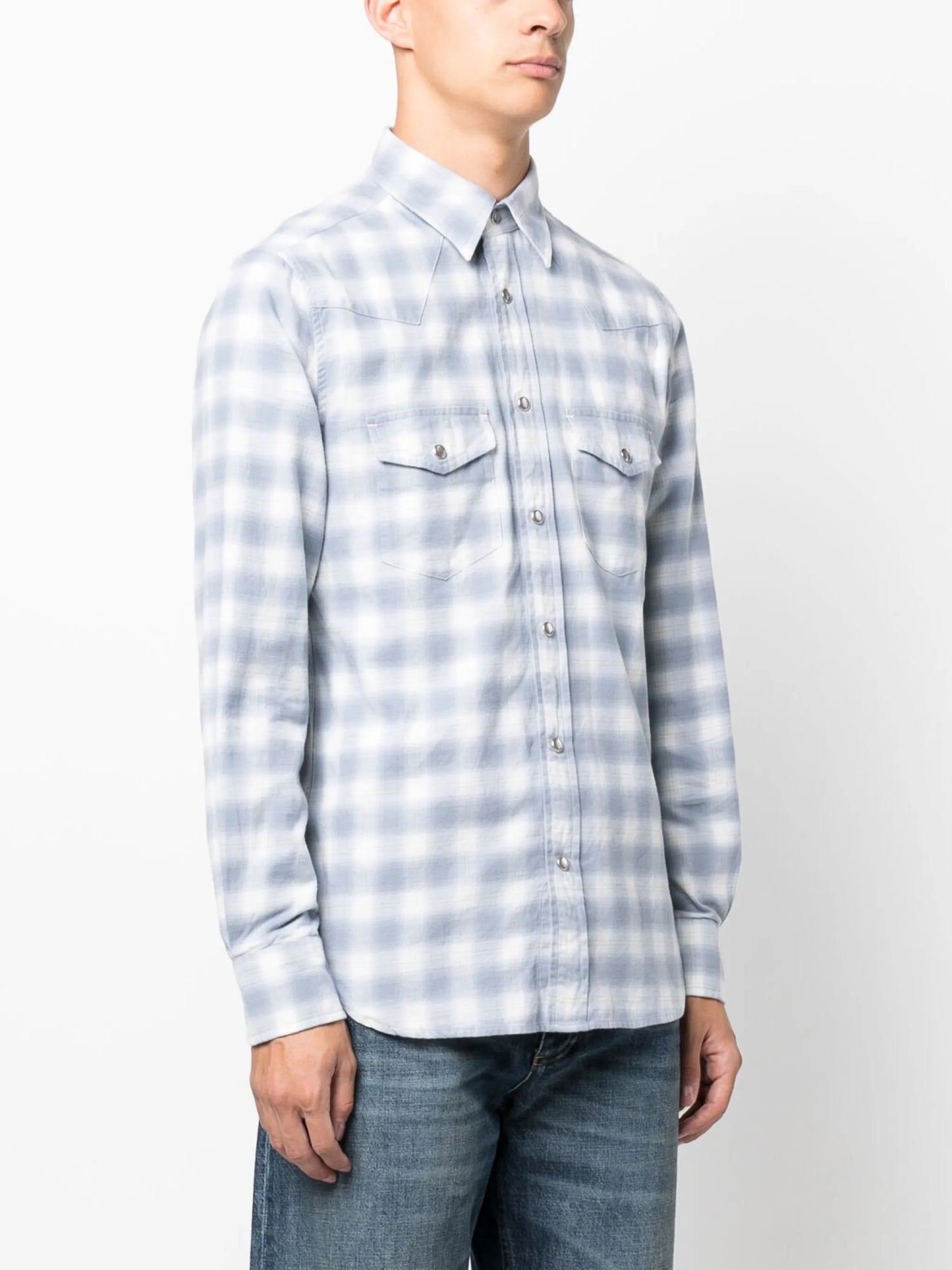 gingham-check cotton shirt