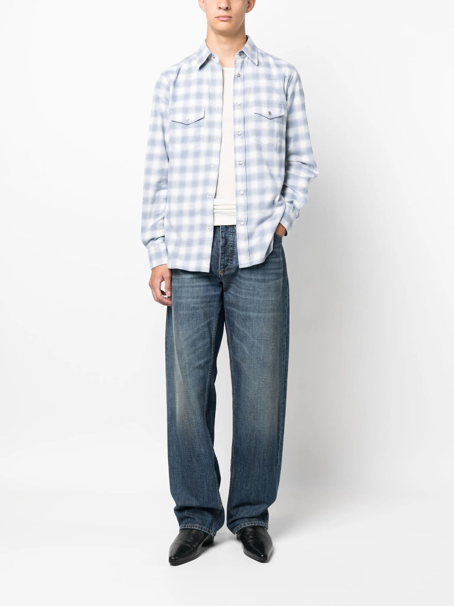gingham-check cotton shirt