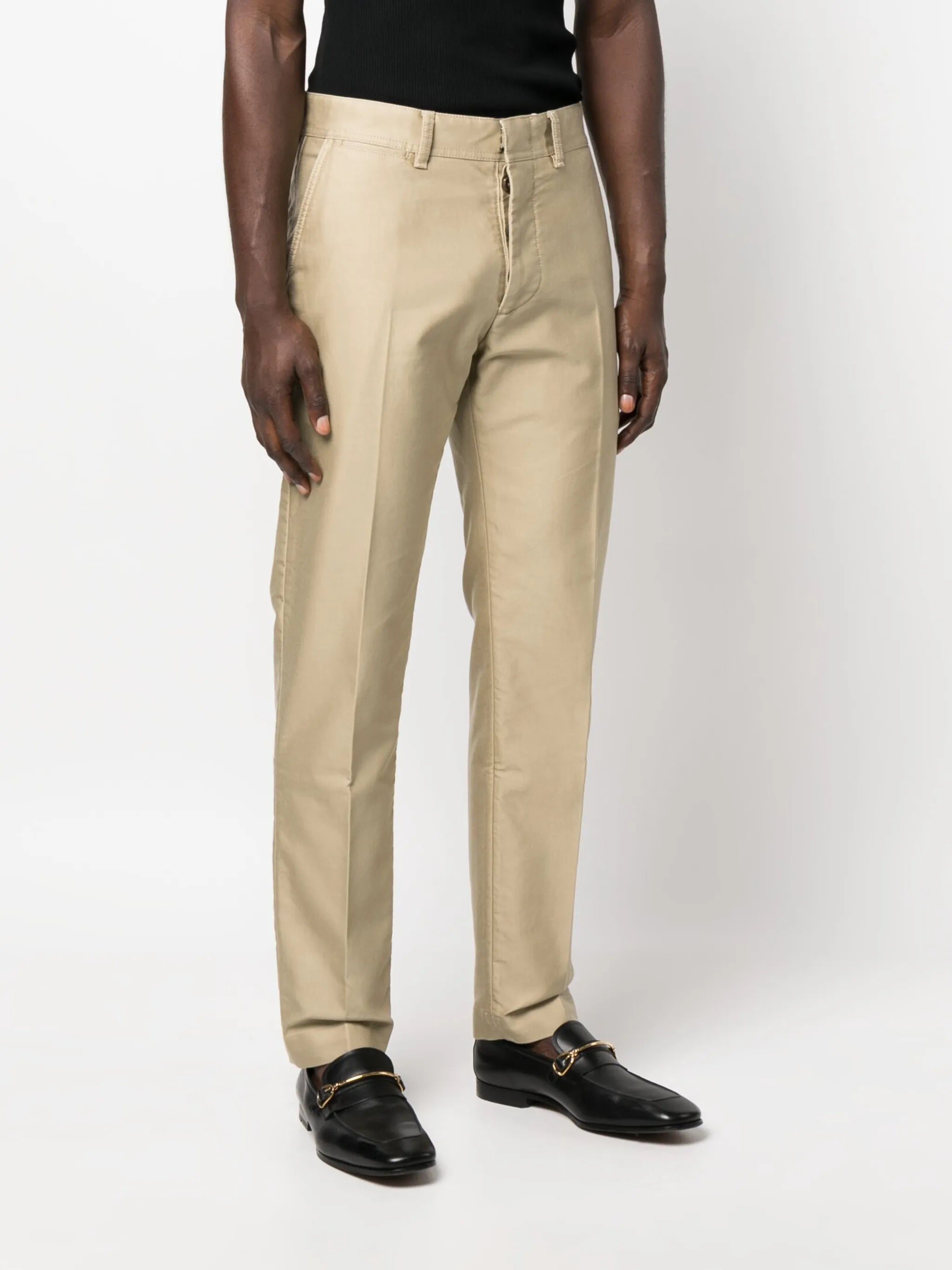 pressed-crease straight-leg tailored trousers