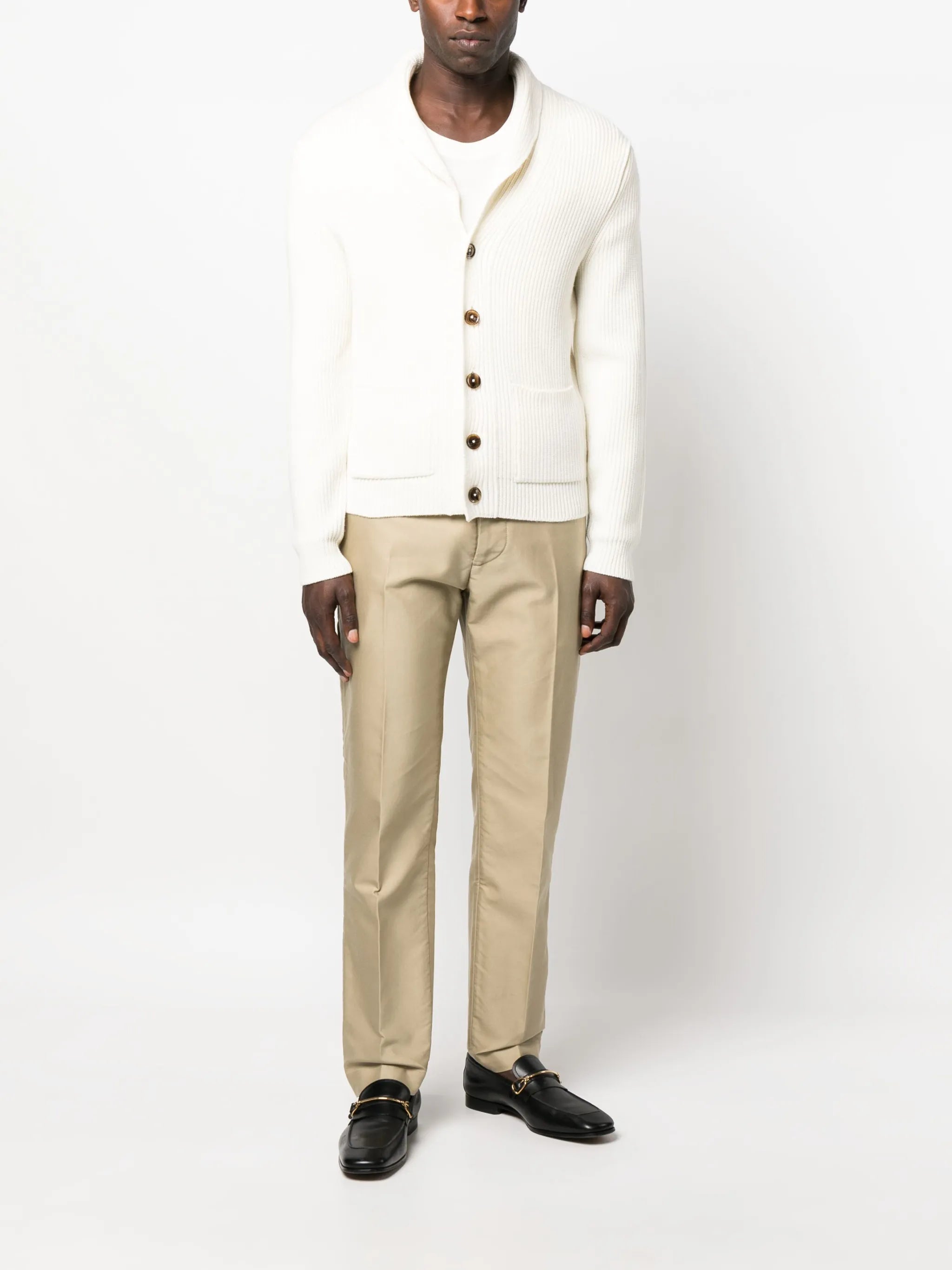 pressed-crease straight-leg tailored trousers