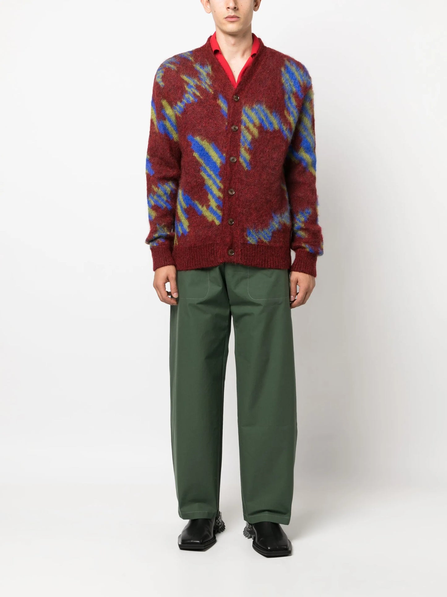Ongoye patterned intarsia-knit cardigan