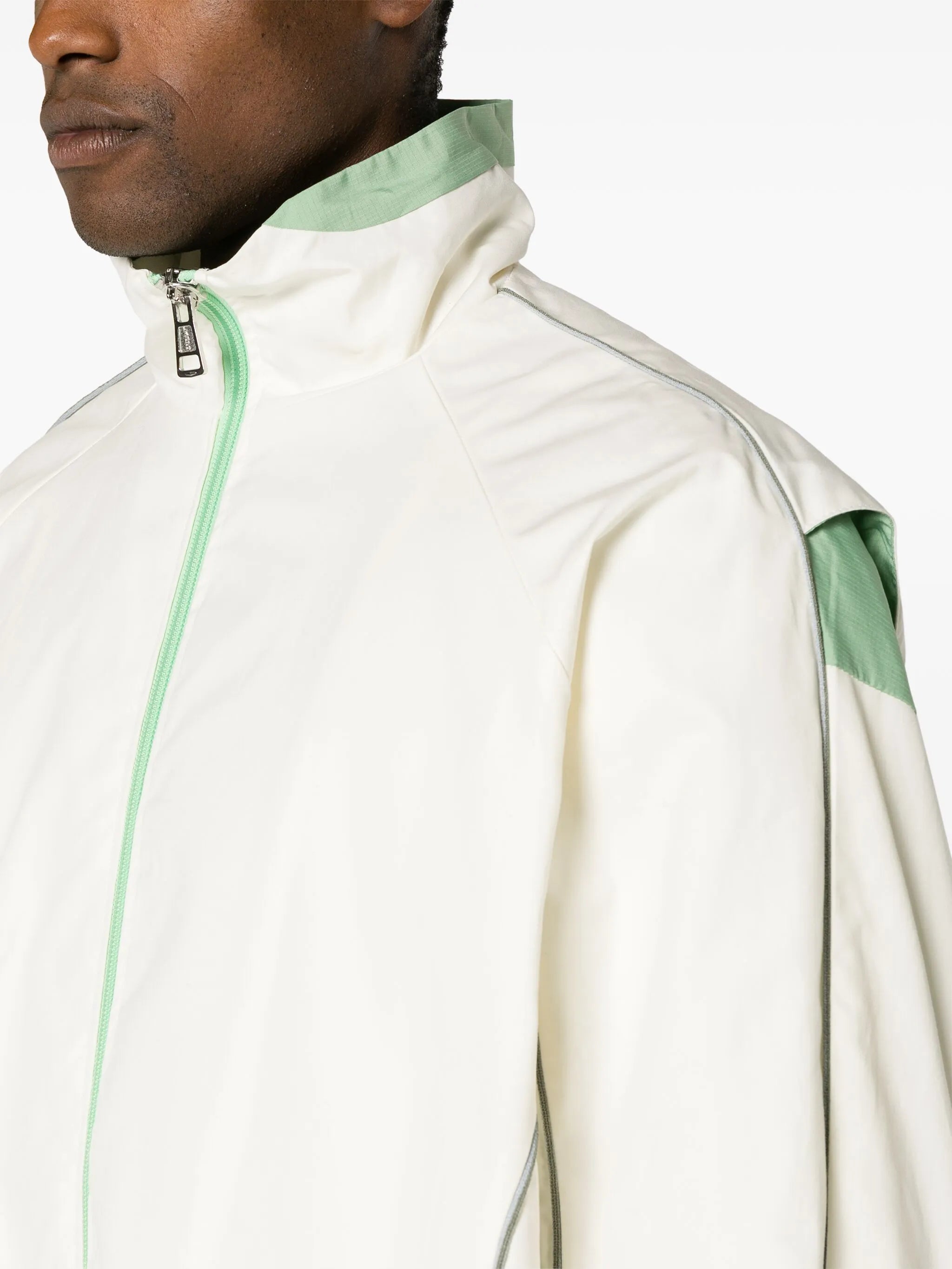 piping-detailed zip-up jacket