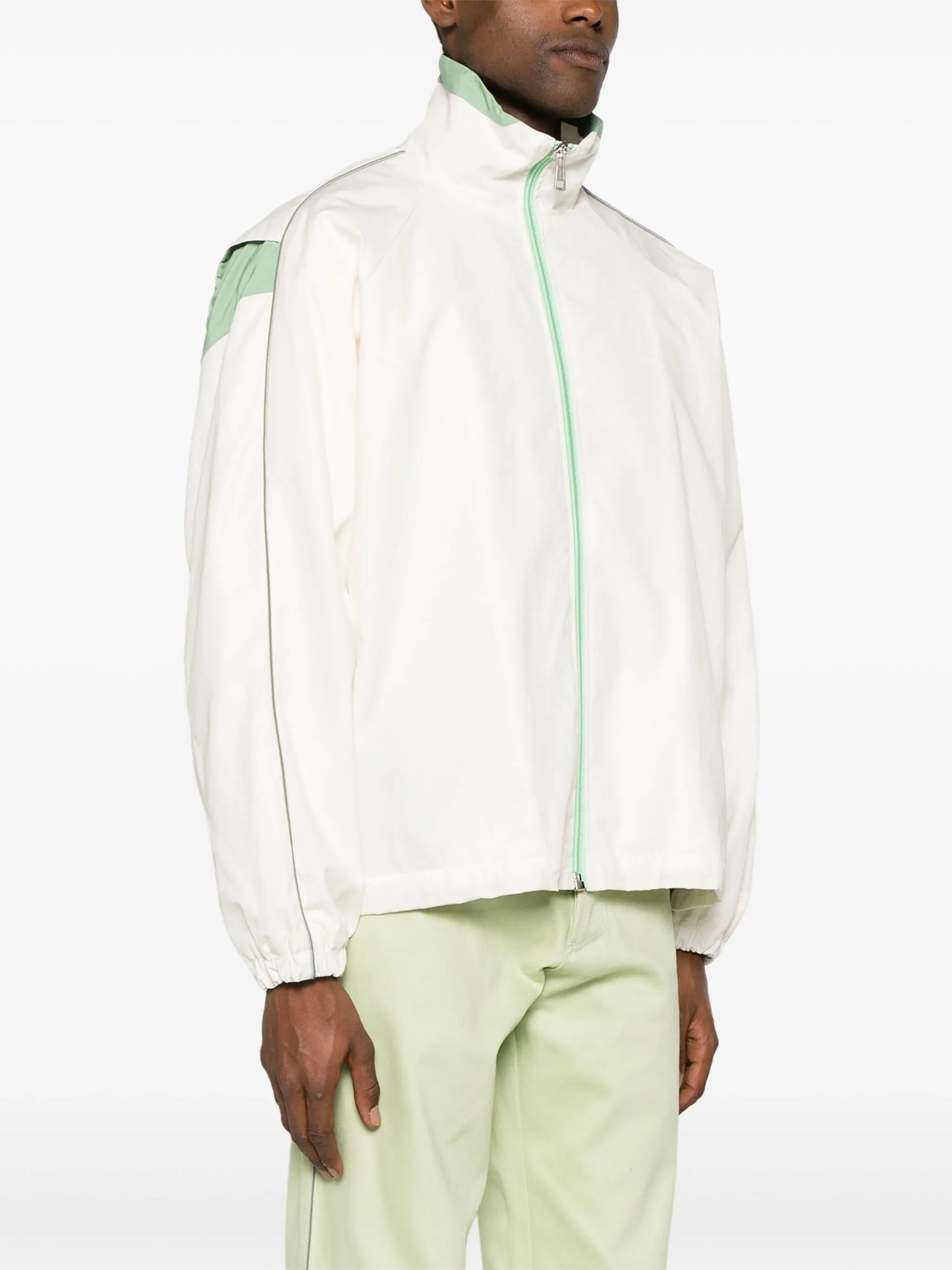 piping-detailed zip-up jacket