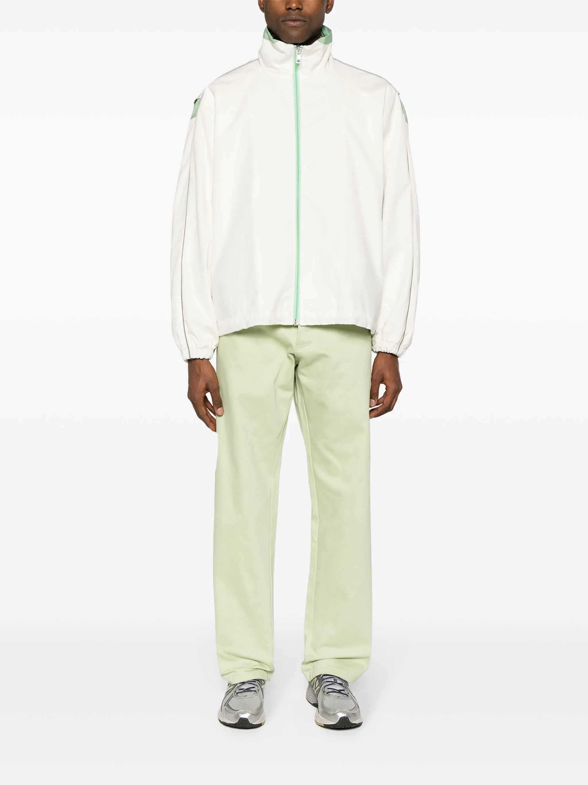 piping-detailed zip-up jacket