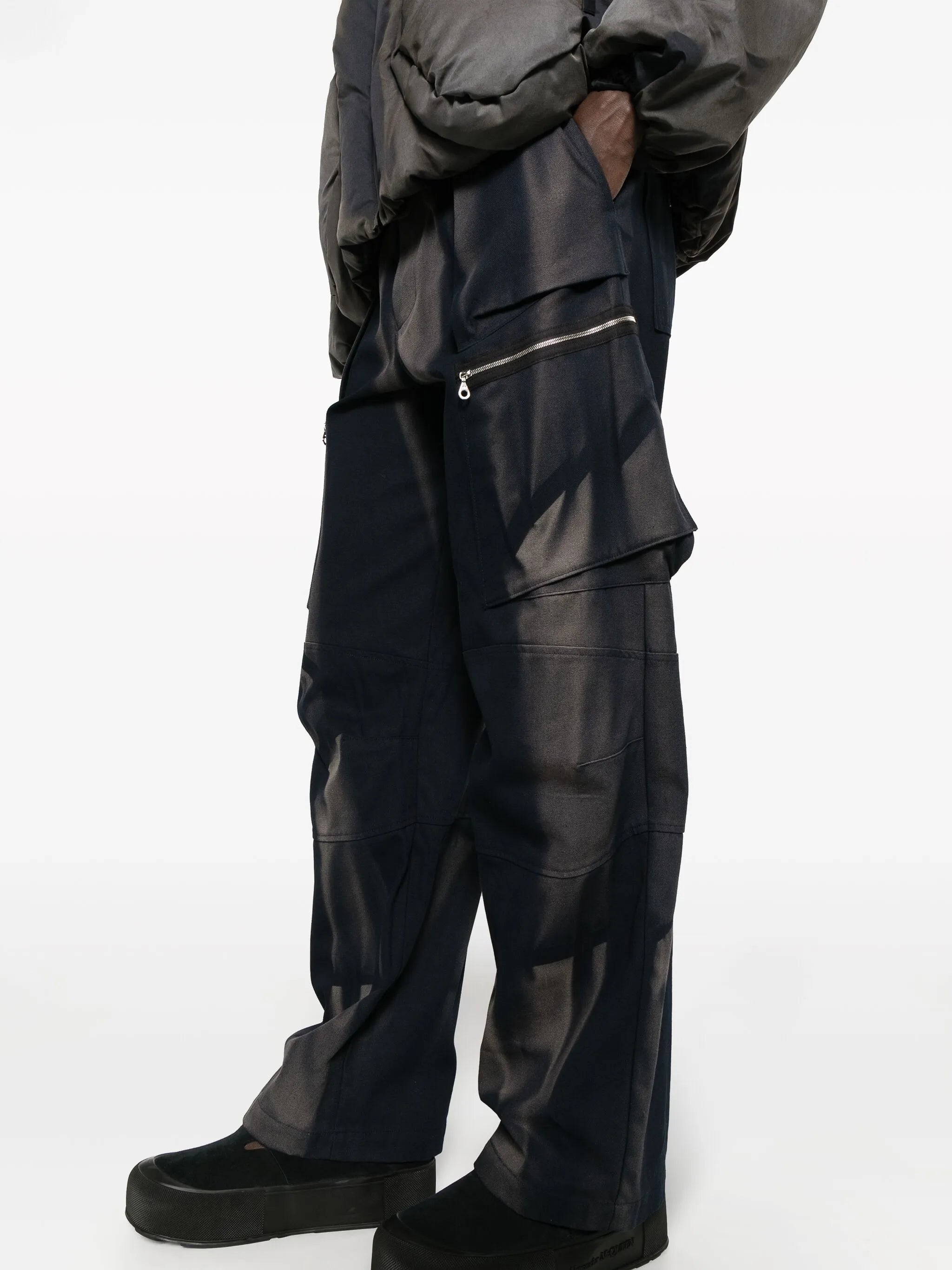 bleached-effect straight-leg trousers