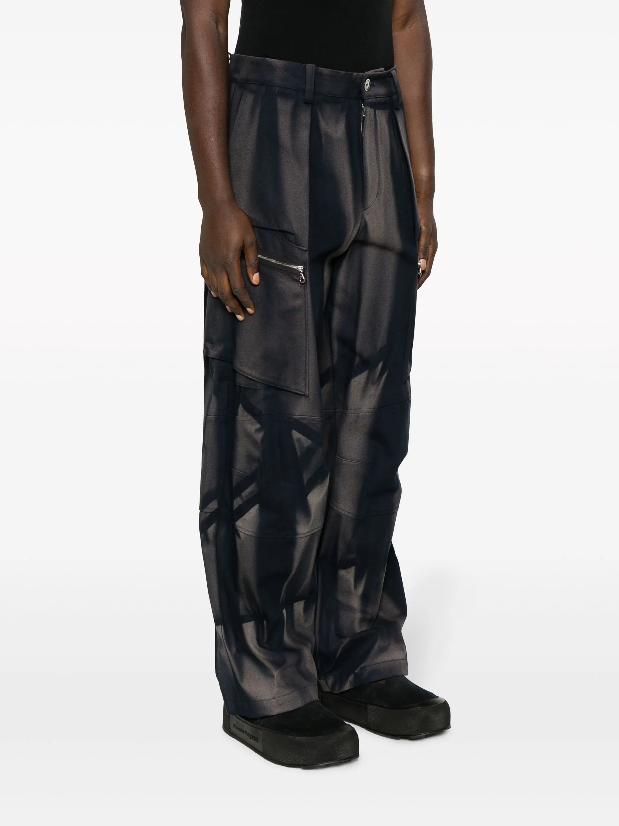 bleached-effect straight-leg trousers