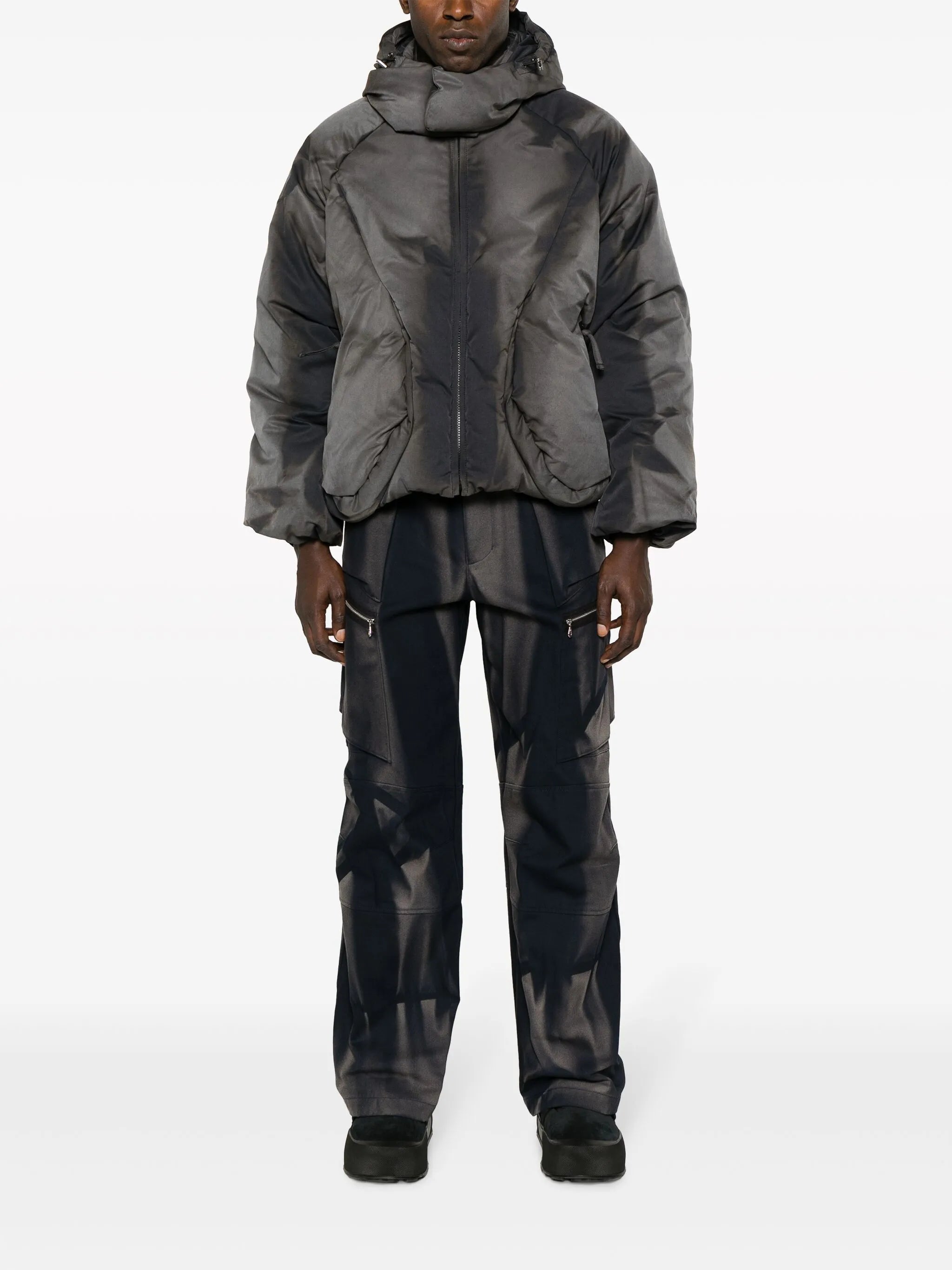 bleached-effect straight-leg trousers