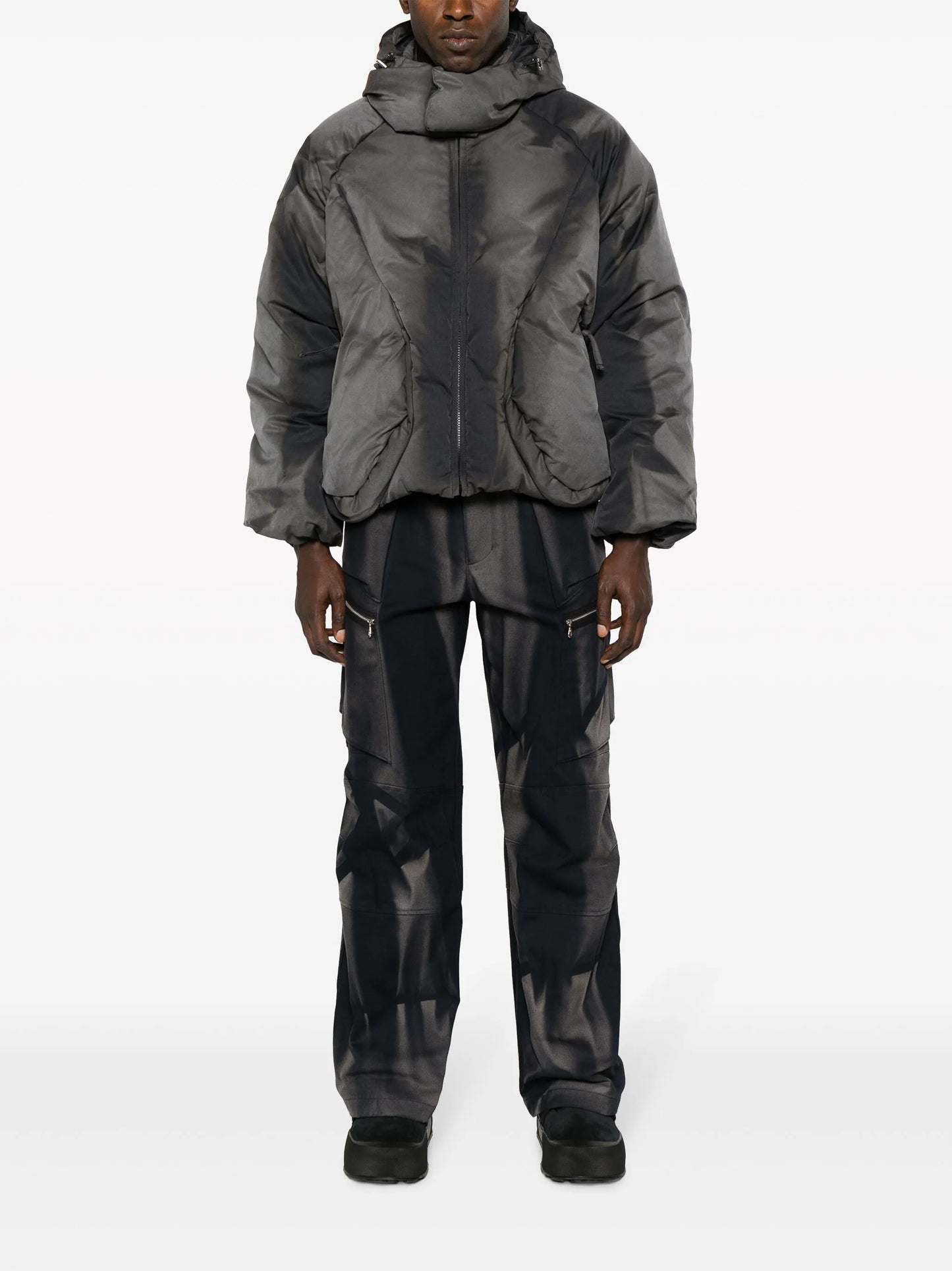 bleached-effect straight-leg trousers
