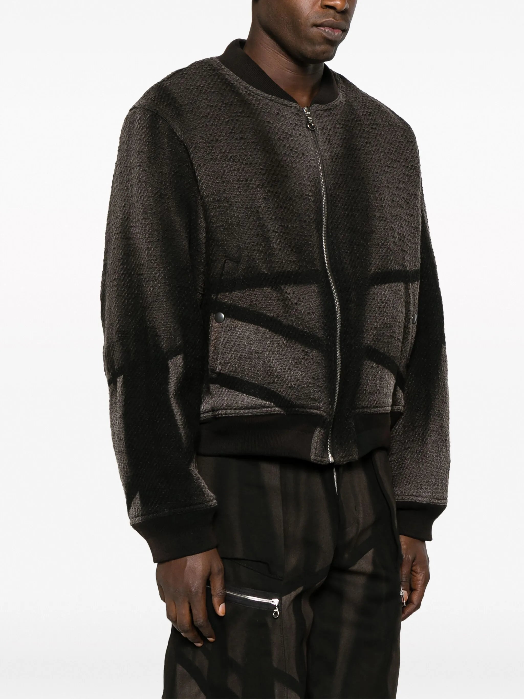 bleached-effect tweed bomber jacket