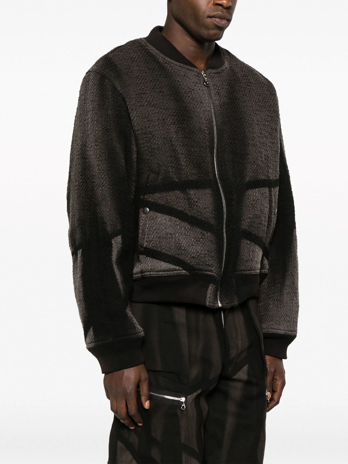 bleached-effect tweed bomber jacket