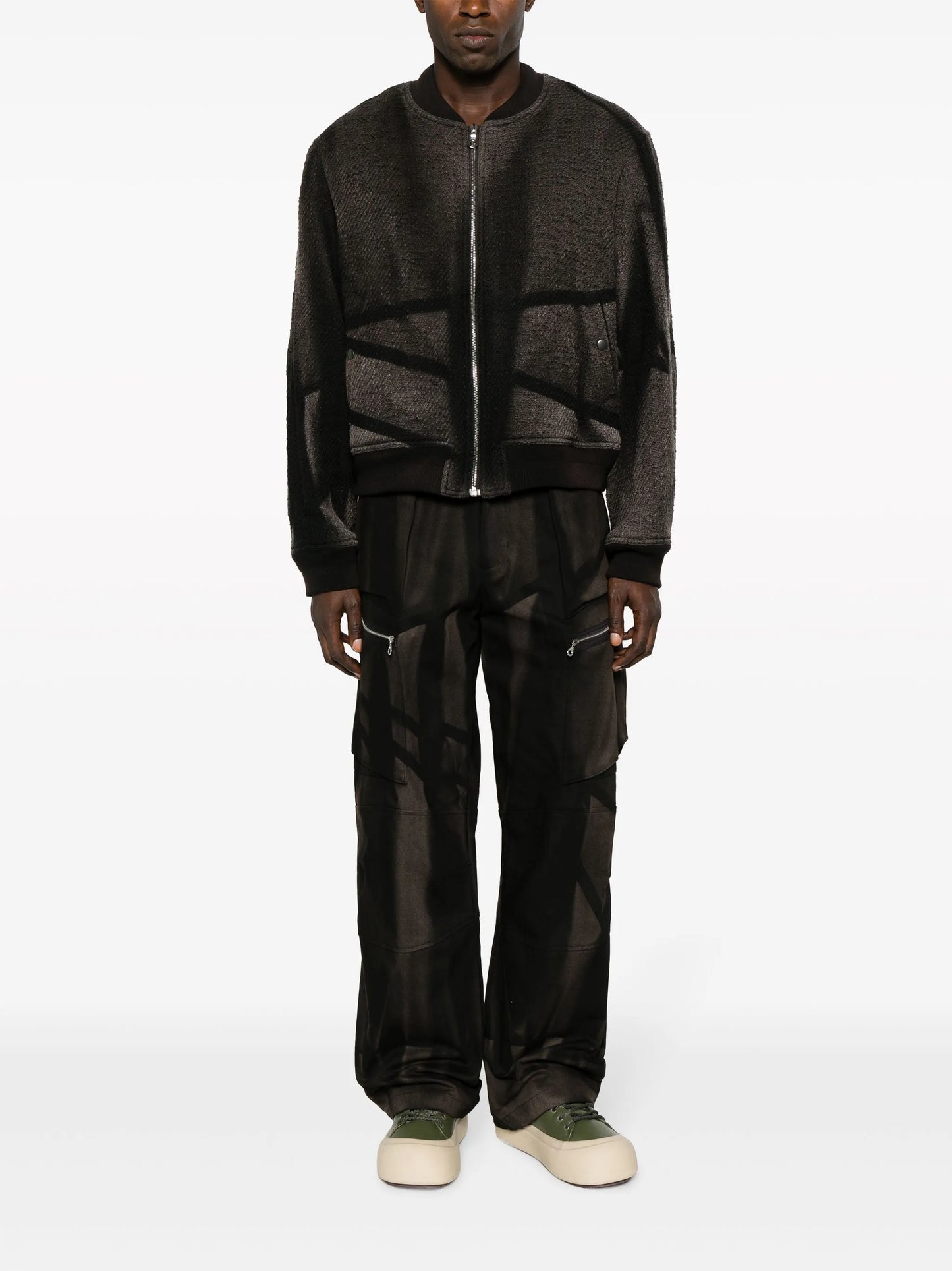 bleached-effect tweed bomber jacket