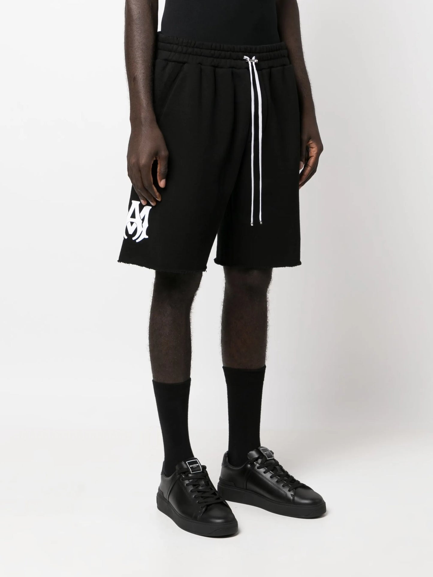 logo-print wide-leg track shorts