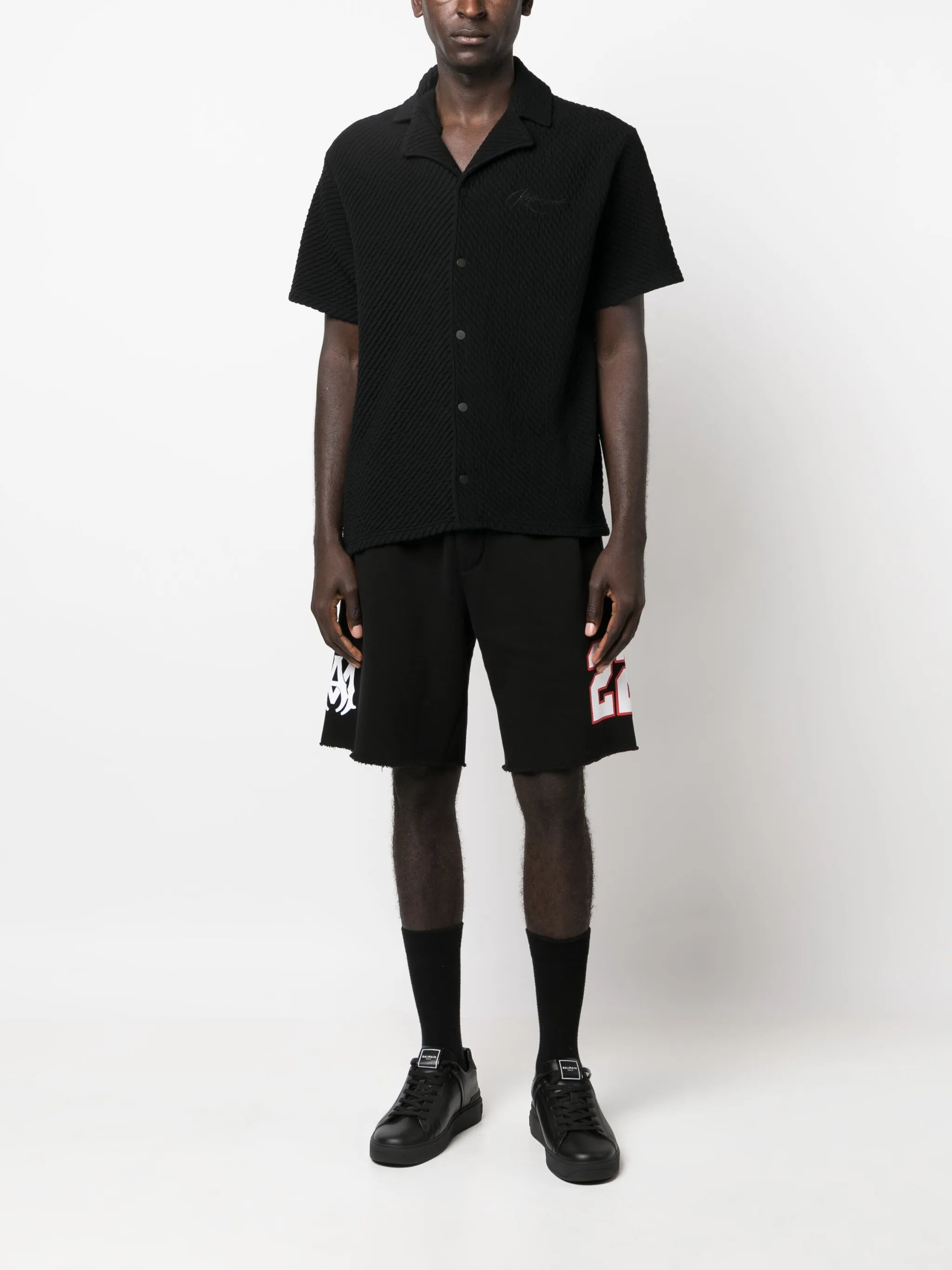 logo-print wide-leg track shorts