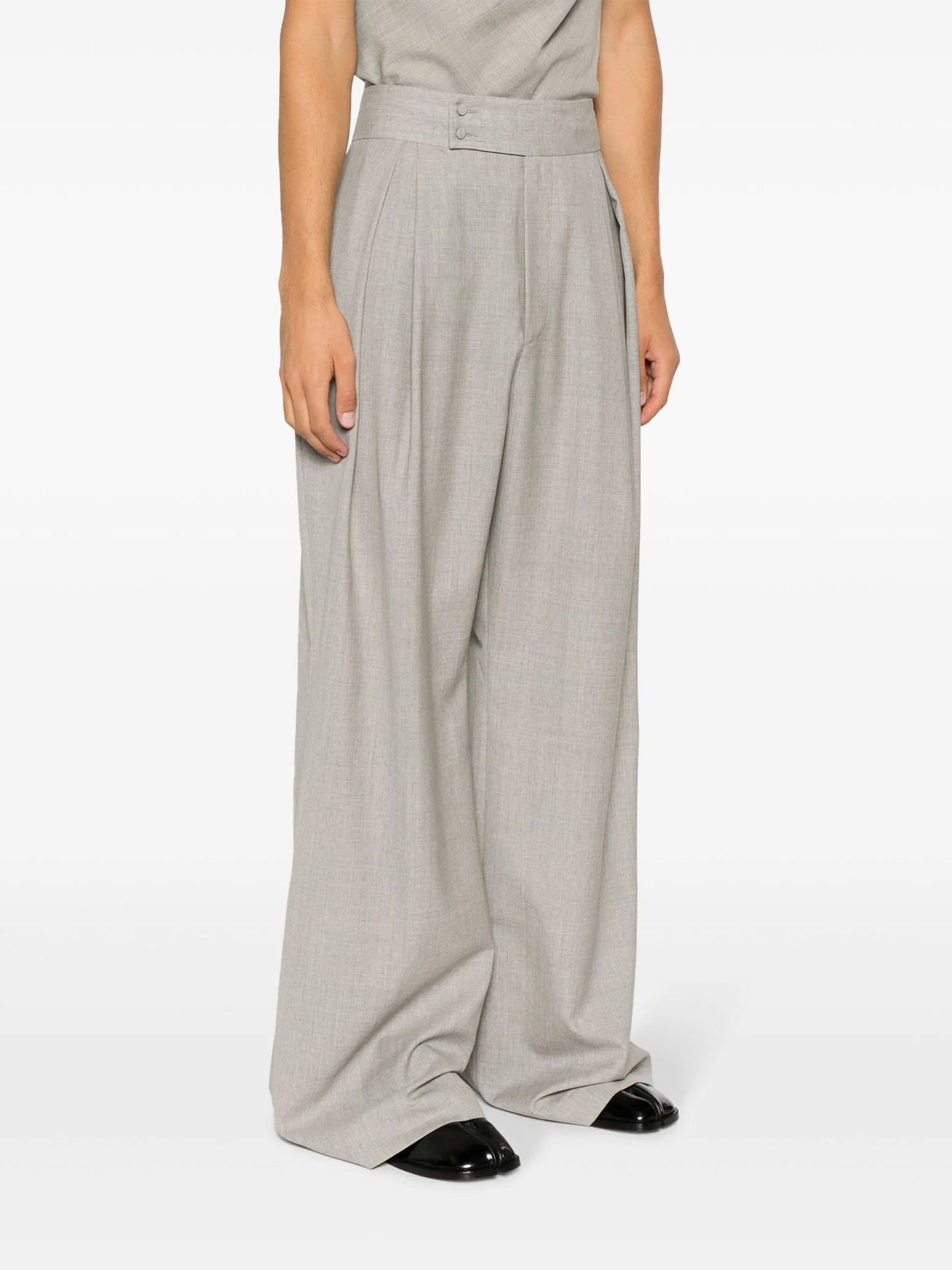 high-waisted wide-leg wool trousers