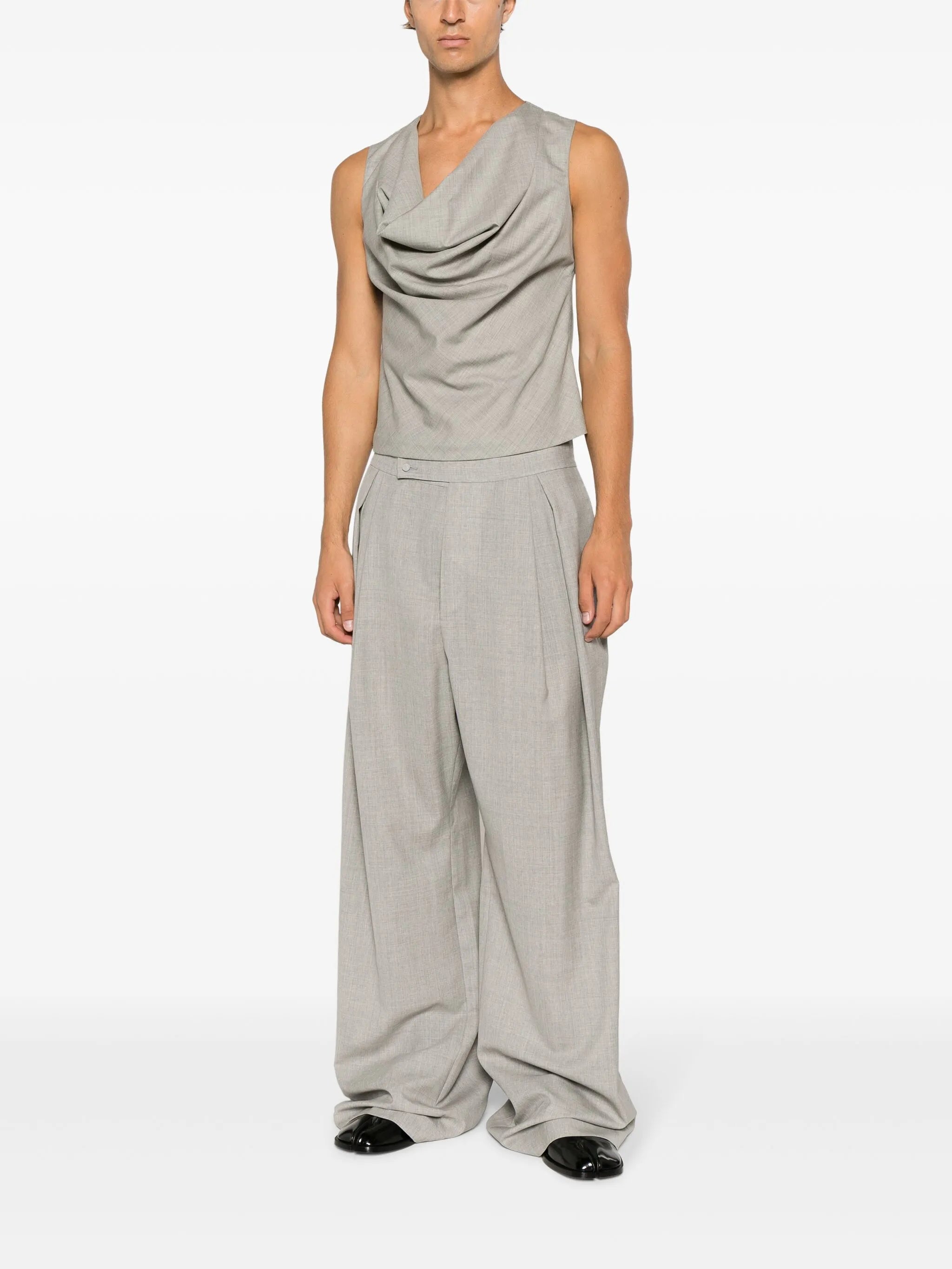 high-waisted wide-leg wool trousers